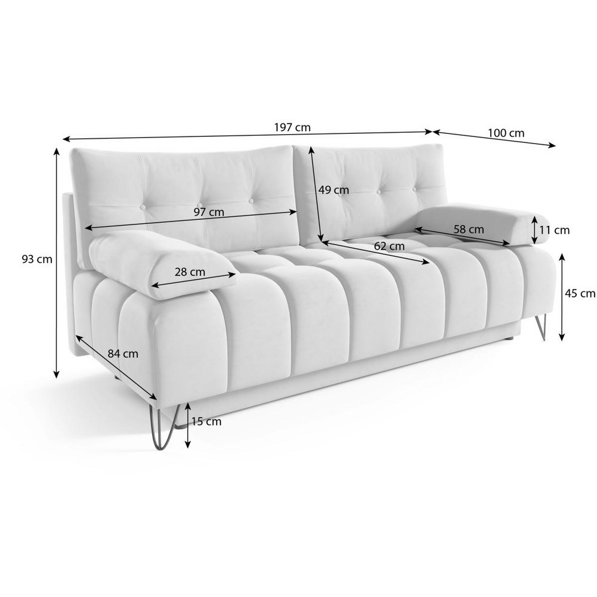 SCHLAFSOFA Bergen im Veloursstoff, Hellgrau - Hellgrau/Schwarz, Textil (197/93/100cm) - Beautysofa
