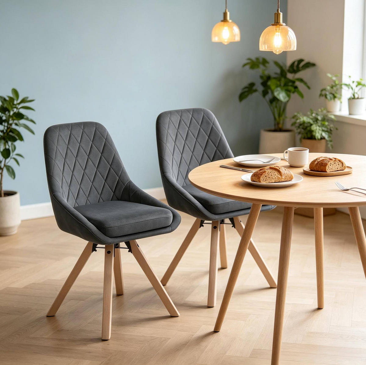 ESSSTUHL 2er-Set 360° drehbar 41 x 40 x 84 cm Dark Gray Samt/Buchenholz - Dunkelgrau, Holz (40/84/41cm) - Meubliv