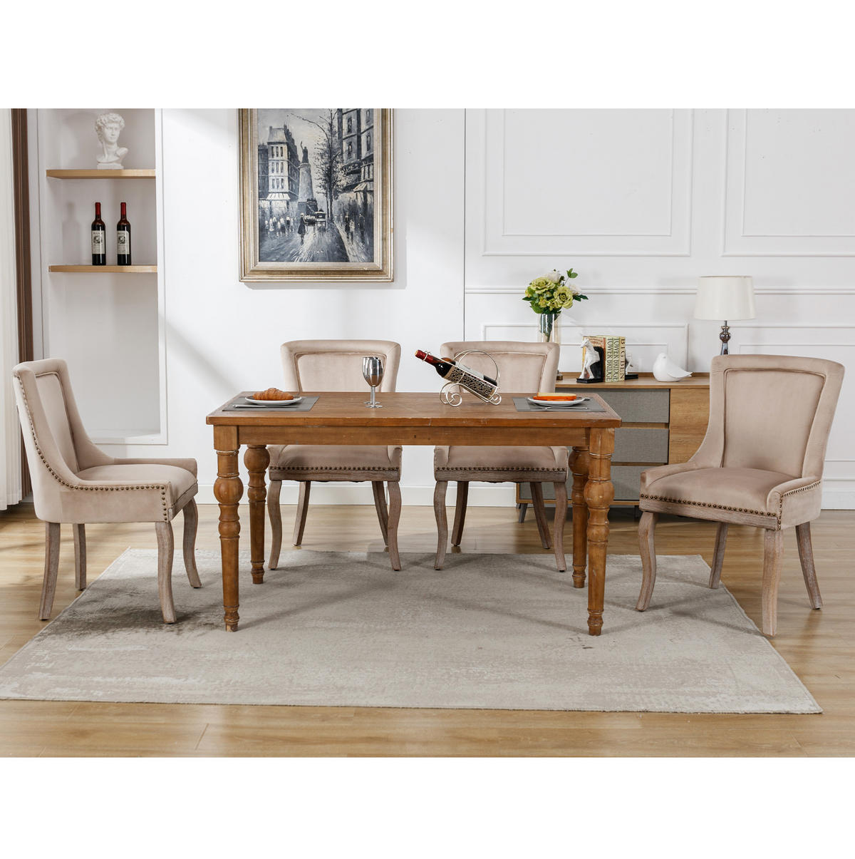 ESSZIMMERSTUHL gepolstert Samt Beige Massivholzgestell 4er-Set - Beige, Holz (61/91/55.1cm) - Meubliv