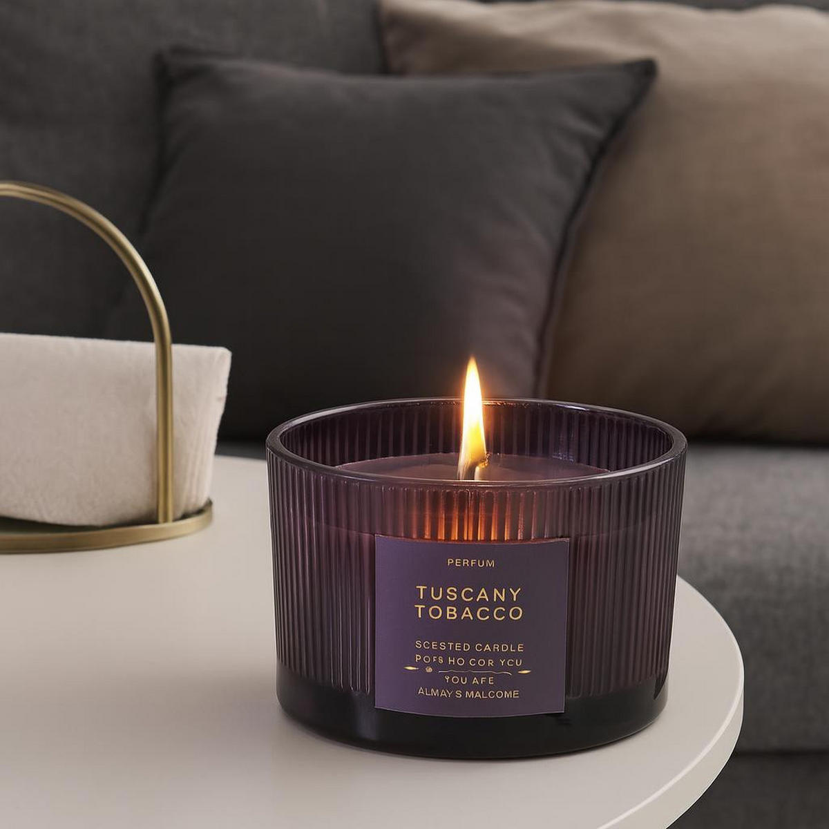 DUFTKERZE 18 Std. Brenndauer Fodu 13/13/8 cm - Anthrazit, Paraffin (13/8cm) - Home Styling Collection