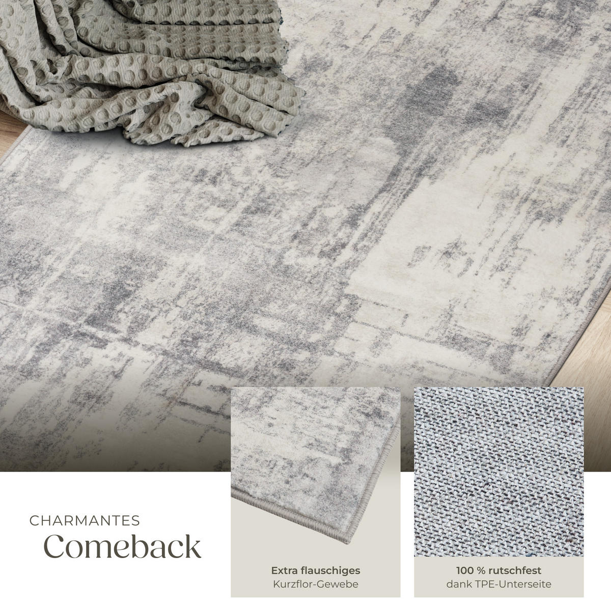 TEPPICH Vintage Design Nadira,rutschfeste Unterseite,beige/grau - Beige/Grau, Kunststoff (80/150cm) - tectake