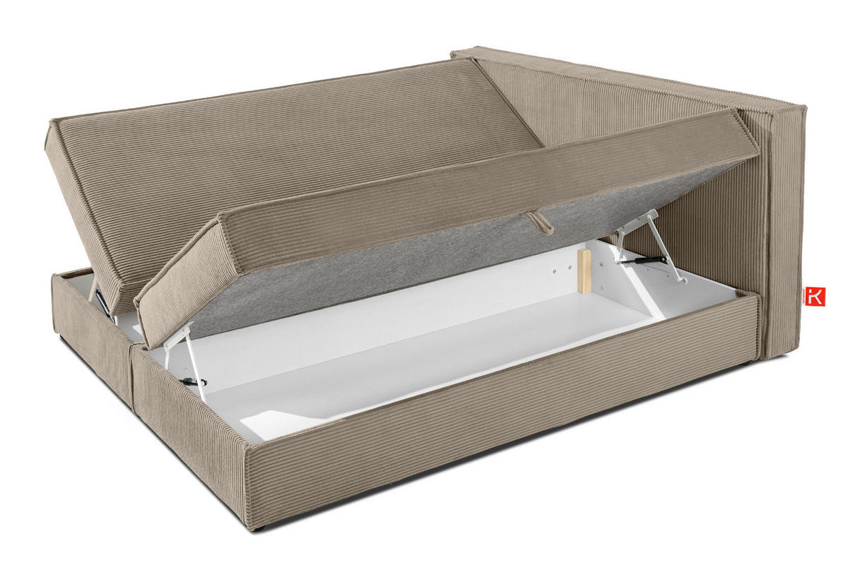 BOXSPRINGBETT ROTI mit Stauraum, beige - Beige/Schwarz, Holz/Holzwerkstoff (160/200cm) - KONSIMO®