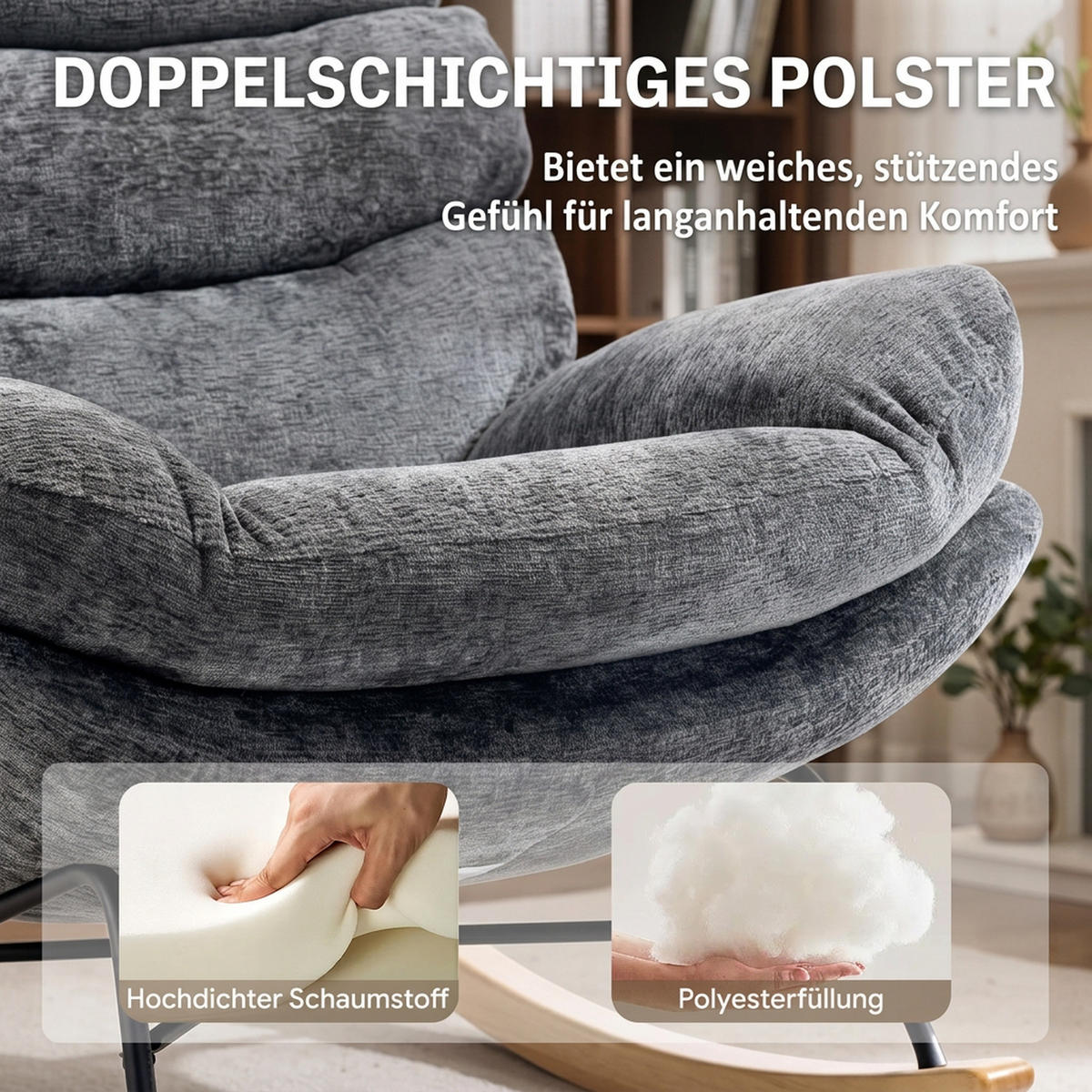 SCHAUKELSTUHL Polyester Schaumstoff Dunkelgrau - Dunkelgrau, Textil (80/91/103cm) - HOMCOM