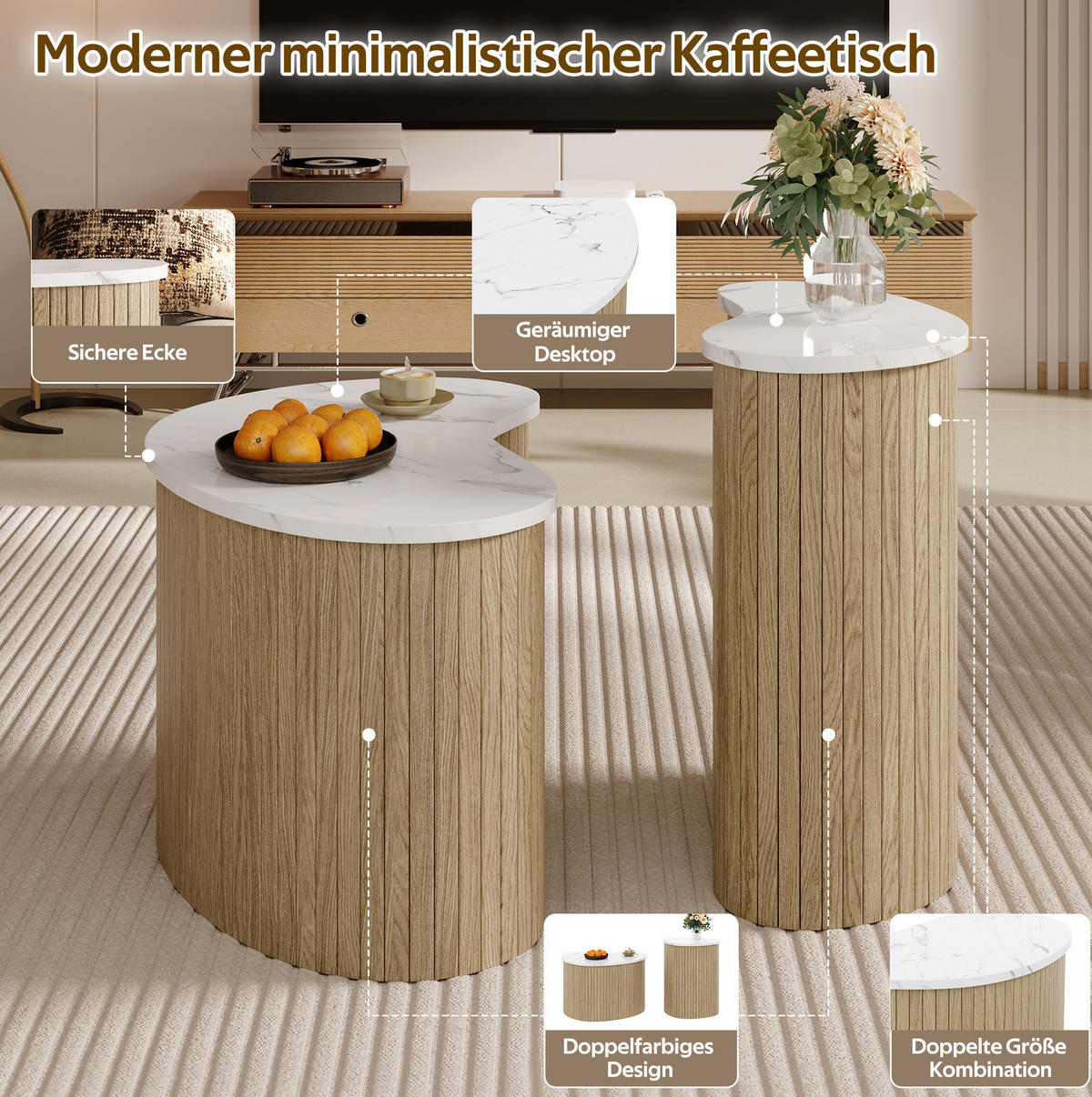 KONFERENČNÍ stolky 60/37/38 cm přírodní/bílá z MDF s úložnou plochou - přírodní, kompozitní dřevo (60/37/38cm) - OKWISH