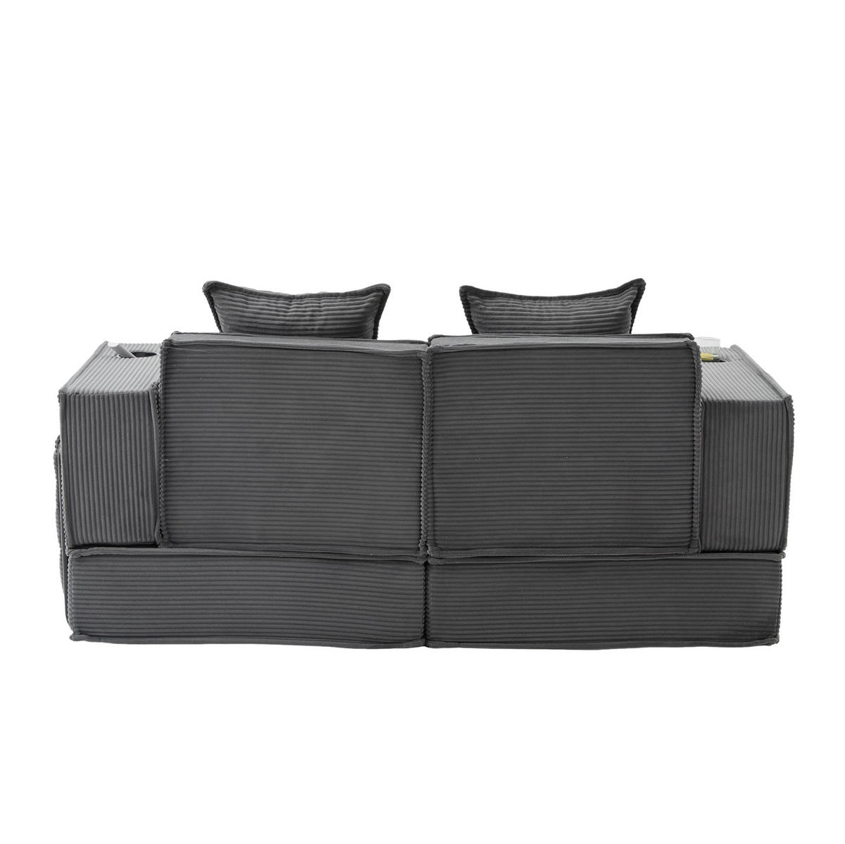 2-SITZER-SOFA aus Cord 162x78x66 cm Dunkelgrau mit 2 Kissen, Seitentaschen und niedriger, familienfreundlicher Form - Dunkelgrau, Textil (162/66/78cm) - Modfu