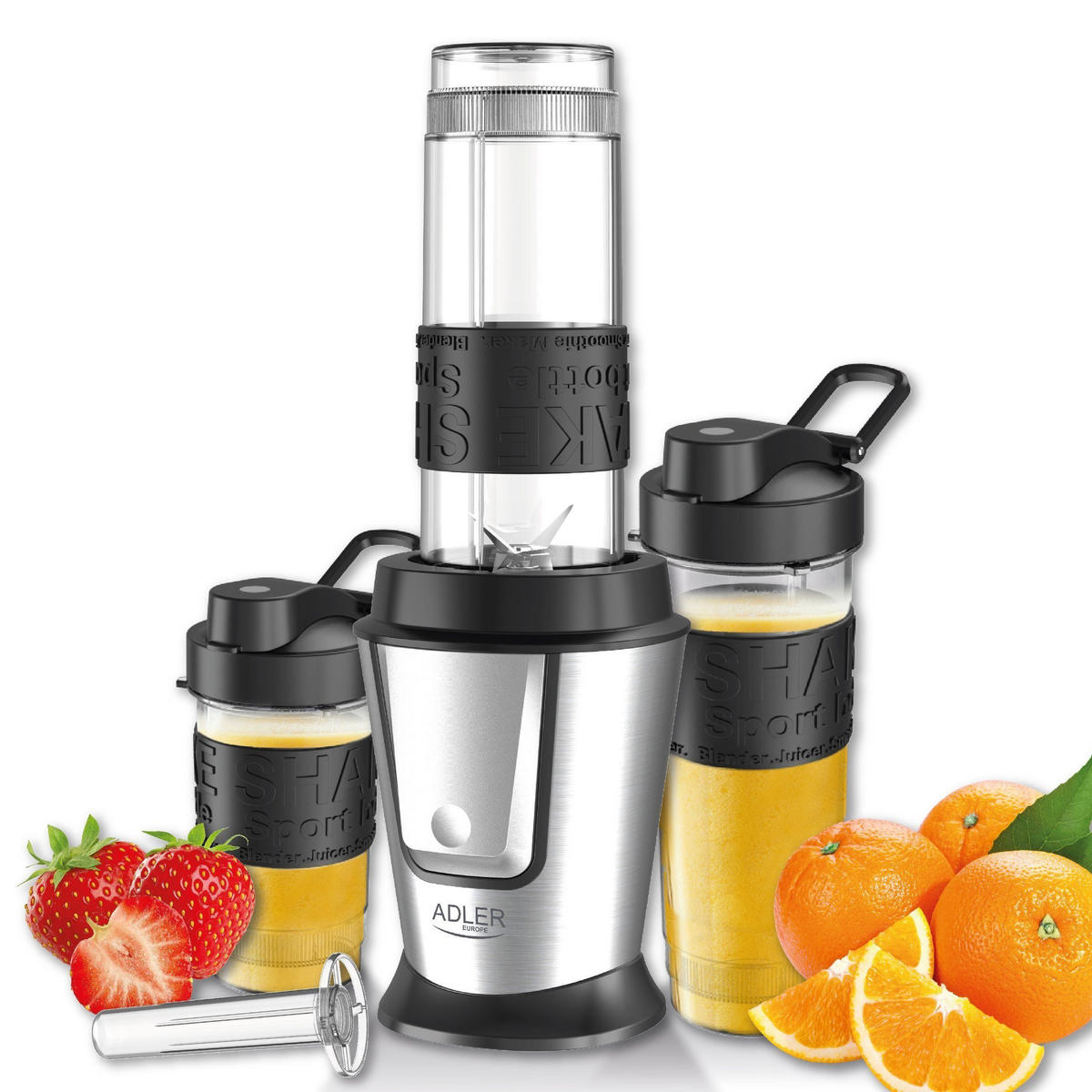 PERSONAL MIXER, 800W Smoothie Maker, Ice Crush Funktion, Cooling Stick, BPA-Frei, 2 Shaker Flaschen, Protein Shake, Fitness Blender, Portable, Küchen - Silberfarben/Schwarz, Glas/Kunststoff (14/33/14cm) - Adler