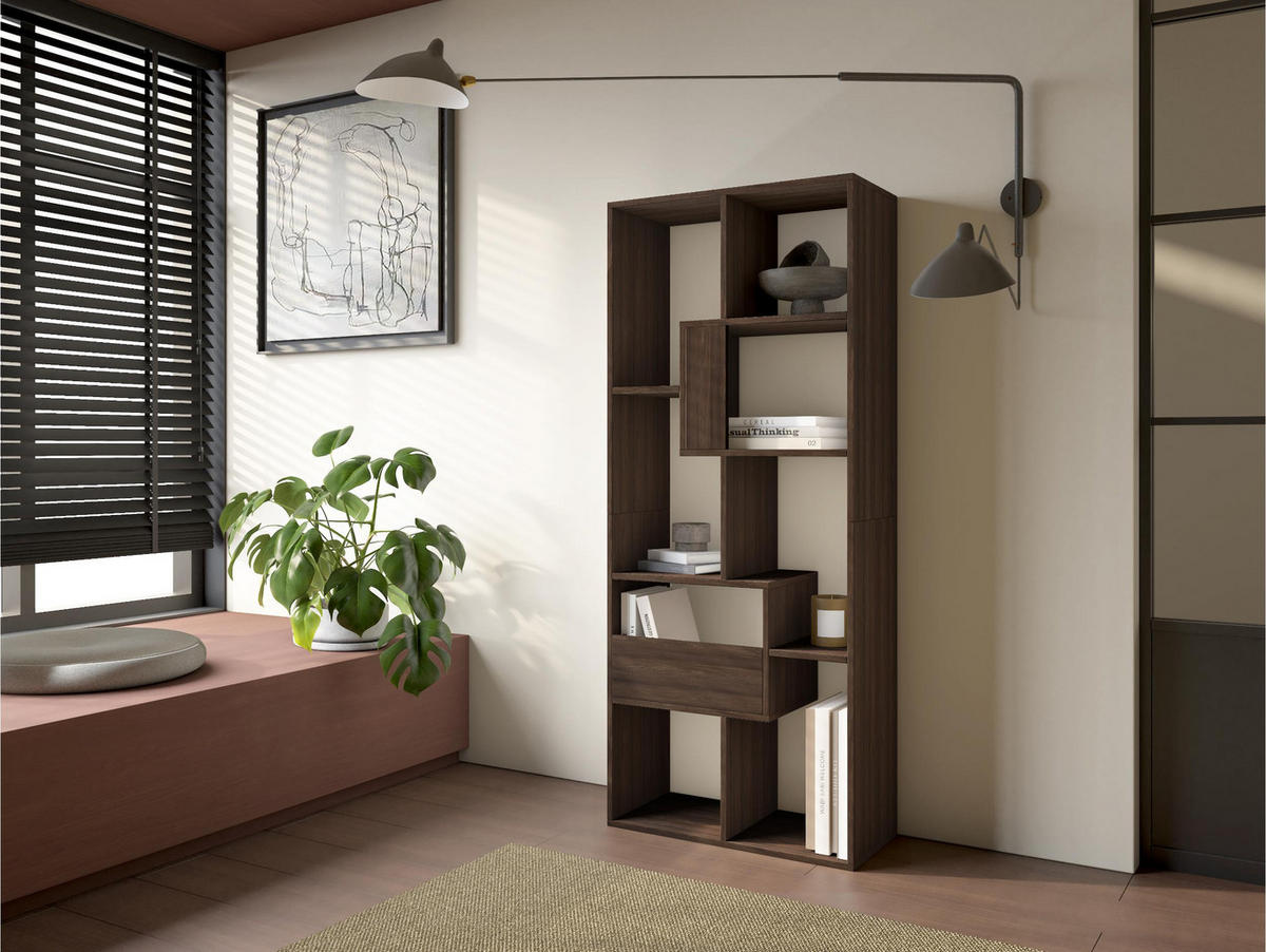 REGAL Bibliothek, Eiche dunkel, 67/31/162cm - Dunkelbraun, Holzwerkstoff (67/162/31cm) - Skraut Home