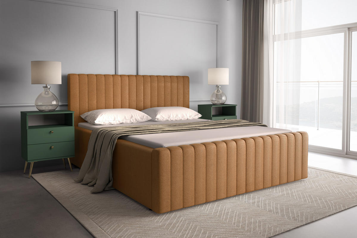 POLSTERBETT BELVIA – 120×200 cm mit Lattenrost, ohne Bettkasten Orange - Orange, Holzwerkstoff (120/200cm) - Milaros Markt