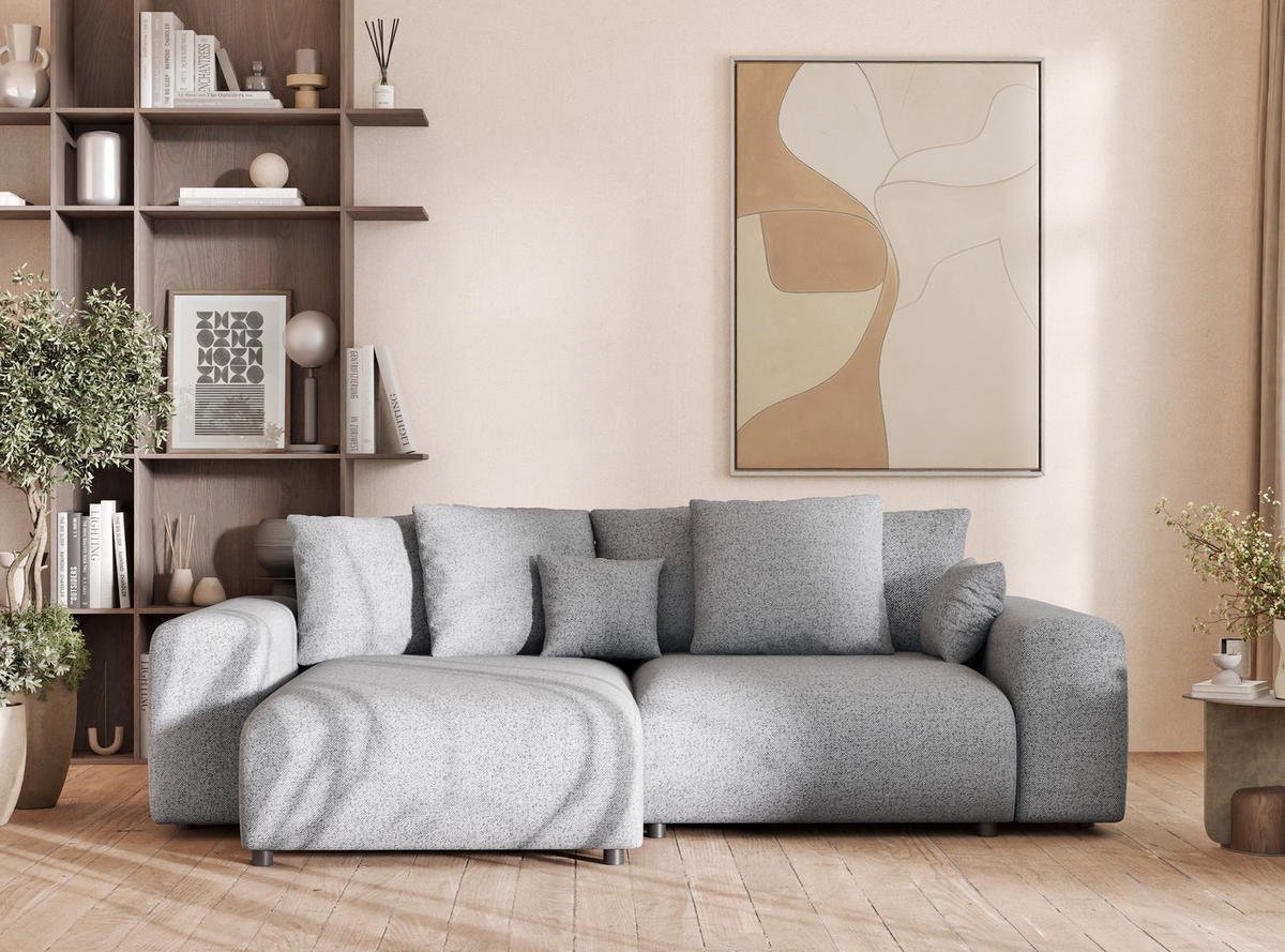 ECKSOFA MIT SCHLAFFUNKTION Solo Hellgrau Webstoff - Hellgrau/Schwarz, Holz/Holzwerkstoff (255/168cm) - Maison de Reve