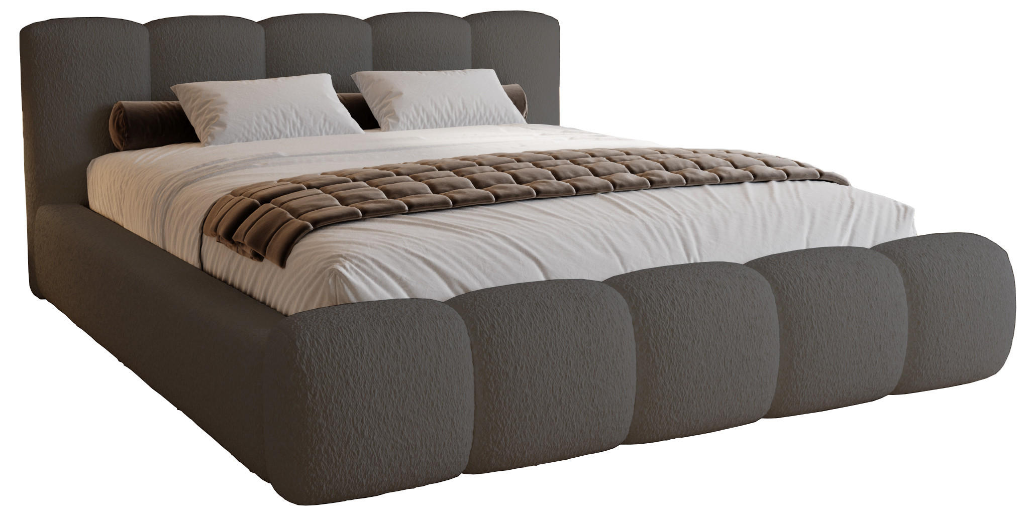 POLSTERBETT bouclé 200x200 Ravello mit Bettkasten, Lattenrost, Grau - Grau, Holz/Textil (200/200cm) - Emporius