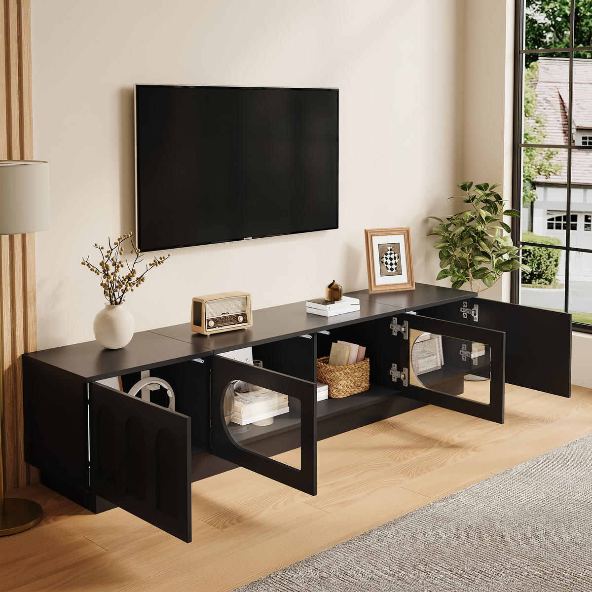 LOWBOARD DE-40167 mit LED-Beleuchtung und Glastüren Schwarz - Schwarz, Holzwerkstoff (200/42/40cm) - ComfortXL
