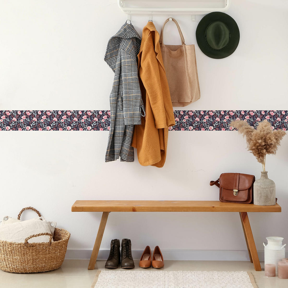 TAPETENBORDÜRE selbstklebend BLUMEN Blätter Pflanzen Natur Aquarell - Violett/Rosa, Papier (10/300/300cm) - Muralo