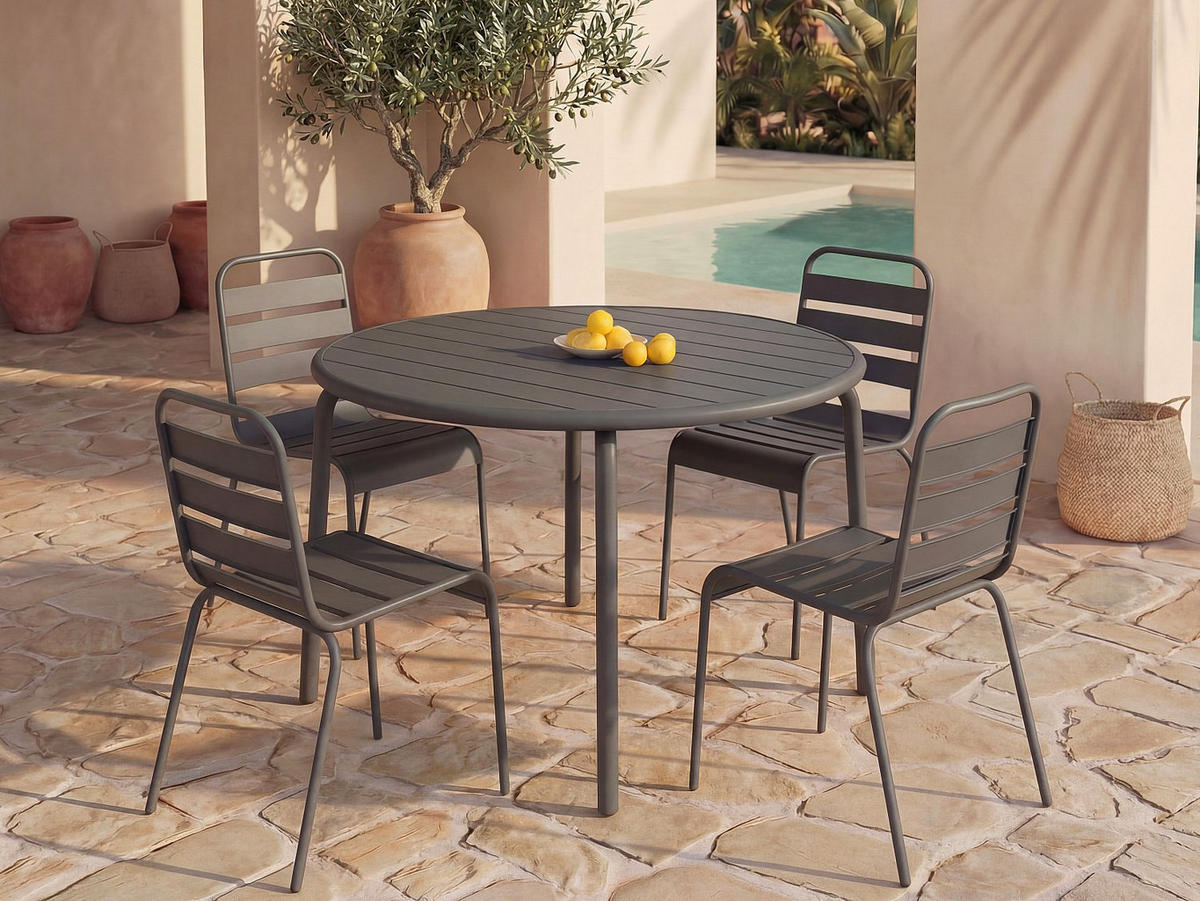 GARTENESSGRUPPE im Set - 4 Personen-Sitzer - Metall - Anthrazitgrau - - Anthrazit, Metall - Vente-Unique