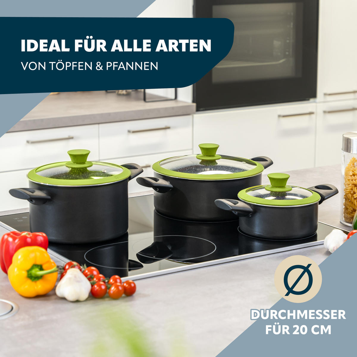 GLASDECKEL mit Silikonrand 20 cm grün - Grün, Glas (20/20/4cm) - bremermann