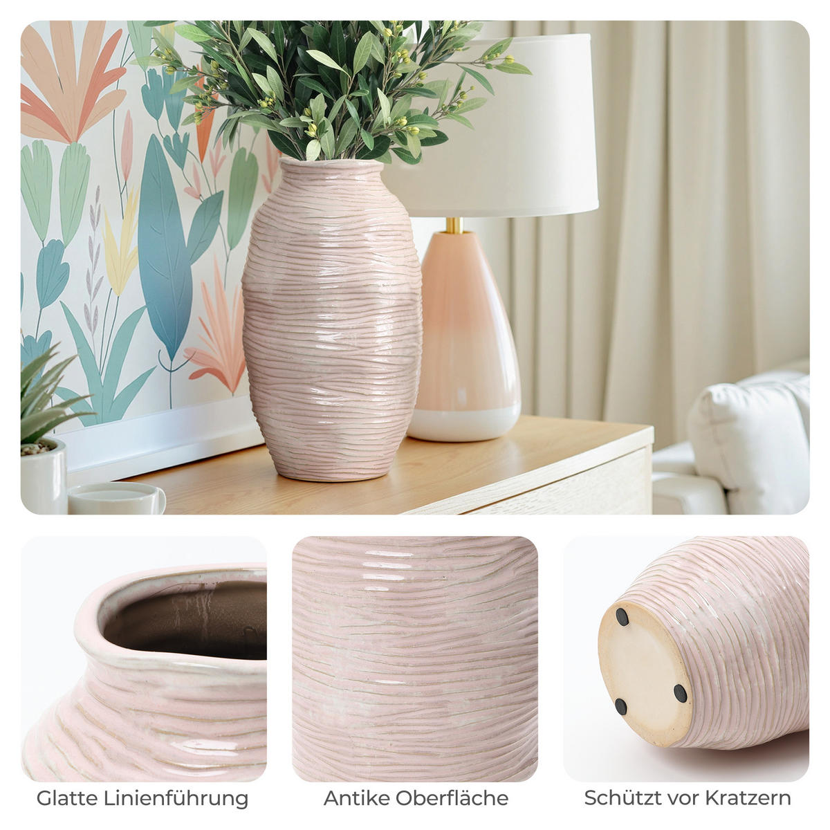 VASE Ø 18 x H 31.5 cm - Roségold, Keramik (31.5cm) - Hometopia