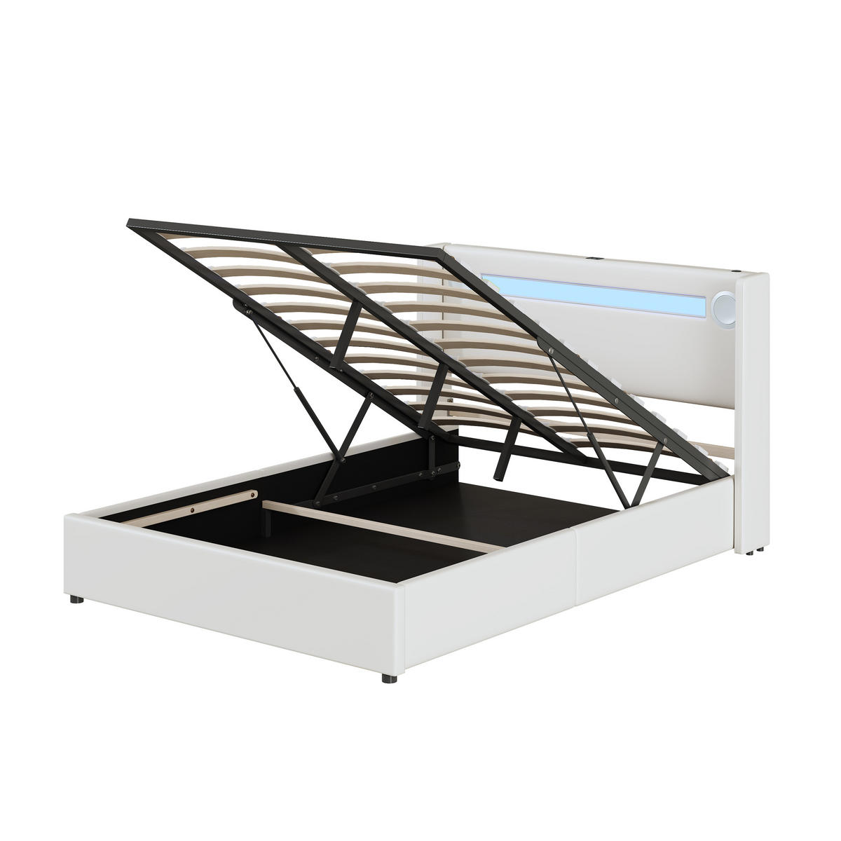 POLSTERBETT 140/200 cm Weiß mit LED-Beleuchtung und Bluetooth-Player - Weiß, Kunststoff (140/200cm) - OKWISH