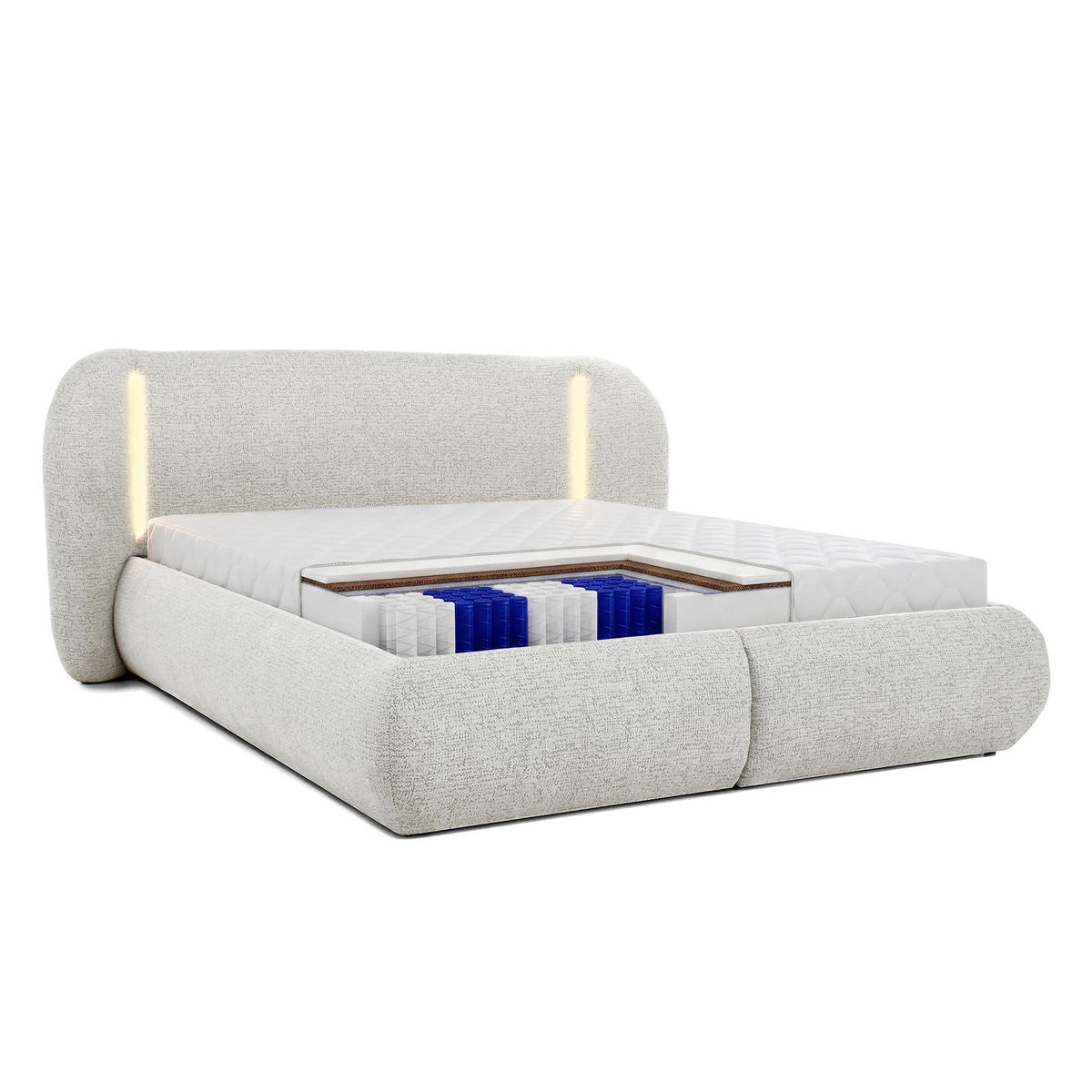 POLSTERBETT Corfu, LED-Beleuchtung, Bettkasten und Taschenfedernmatratze 26 cm, 140x200, Beige - Beige, Textil (140/200cm) - Beautysofa