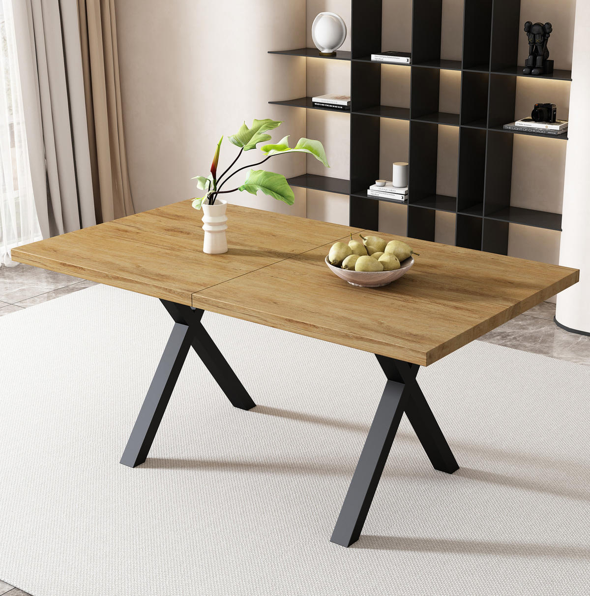 NÍZKÁ komoda 140/80/76 cm s křížovou podnoží, moderní minimalistický styl, Dub - barva dubu, kompozitní dřevo (140/80/76cm) - Redom