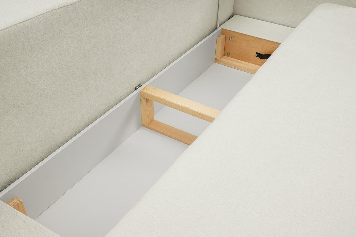 BETTSOFA AMICO Creme Bucle-Stoff mit Schlaffunktion - Creme, Holz (238/86.5/101cm) - MASSENO