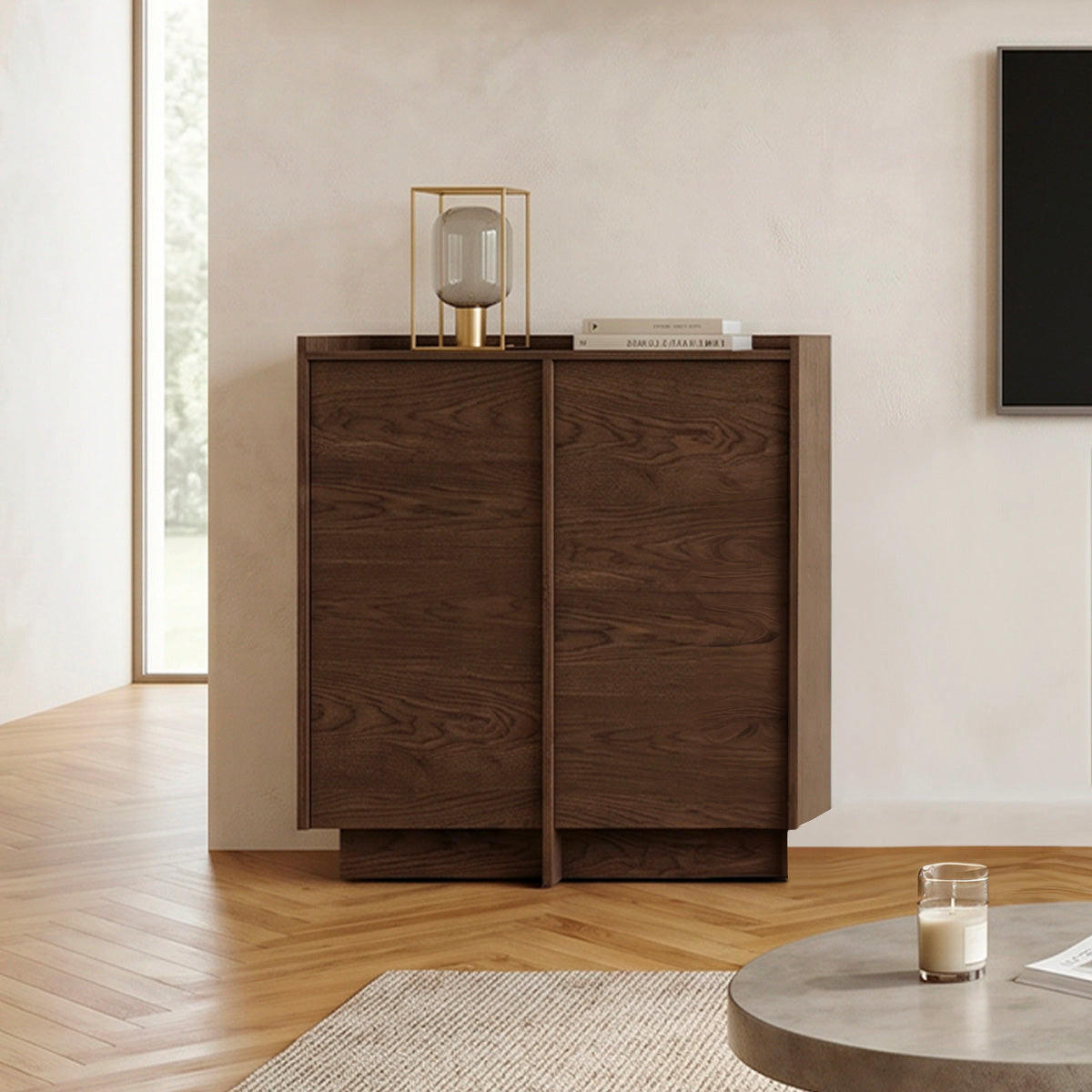 SIDEBOARD Japandi Dunkles Holz - Braun, Holzwerkstoff (102/128/38cm) - Petits-meubles