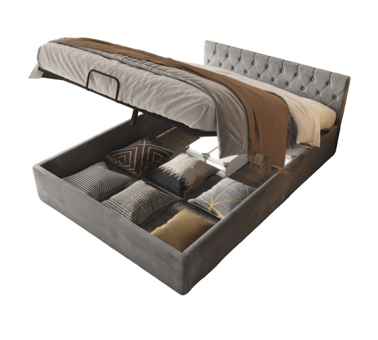 POLSTERBETT 140/200 cm Grau hydraulisches Bett mit Stauraum - Grau, Textil (140/200cm) - OKWISH