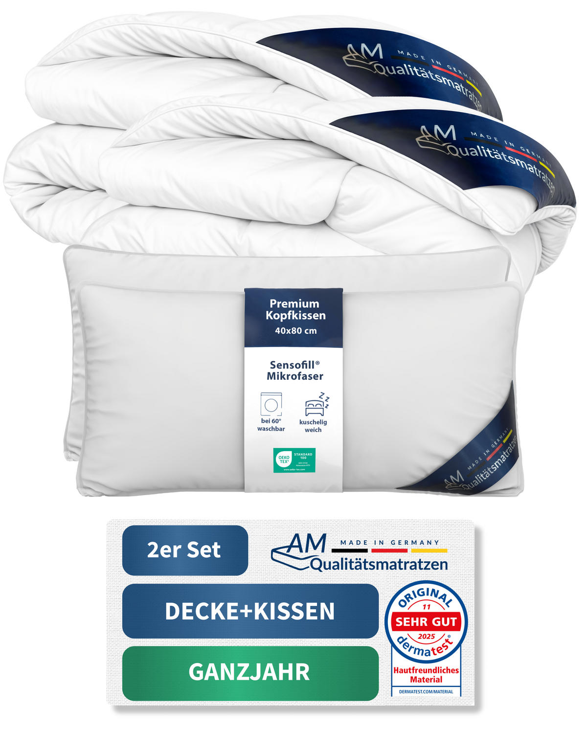 BETTWAREN SET Mikrofaser 155/220cm, Kissen 40/80 cm 2er Set - Weiß, Textil (155/220cm) - AM Qualitätsmatratzen