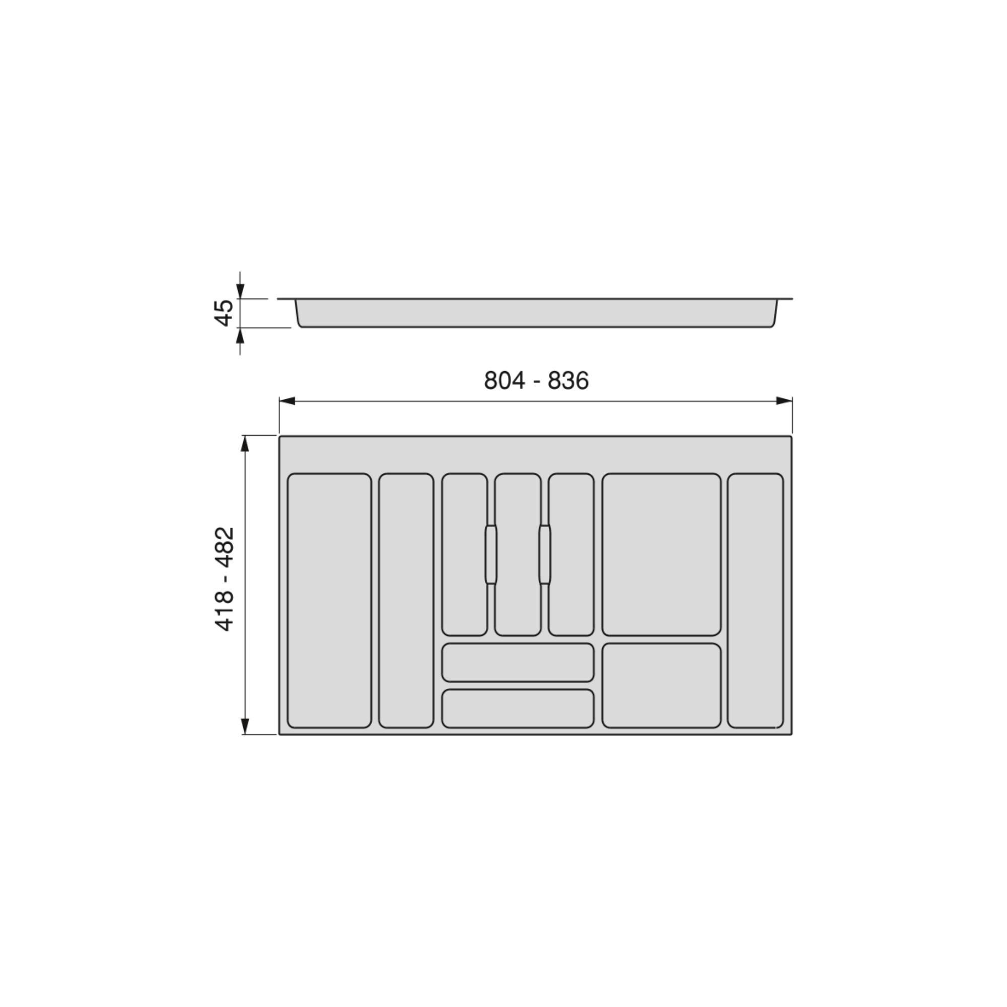 BESTECKEINSATZ Optima für Universalschublade, Modul 900mm, Kunststoff, Grau - Grau, Kunststoff (52/5/86cm) - EMUCA