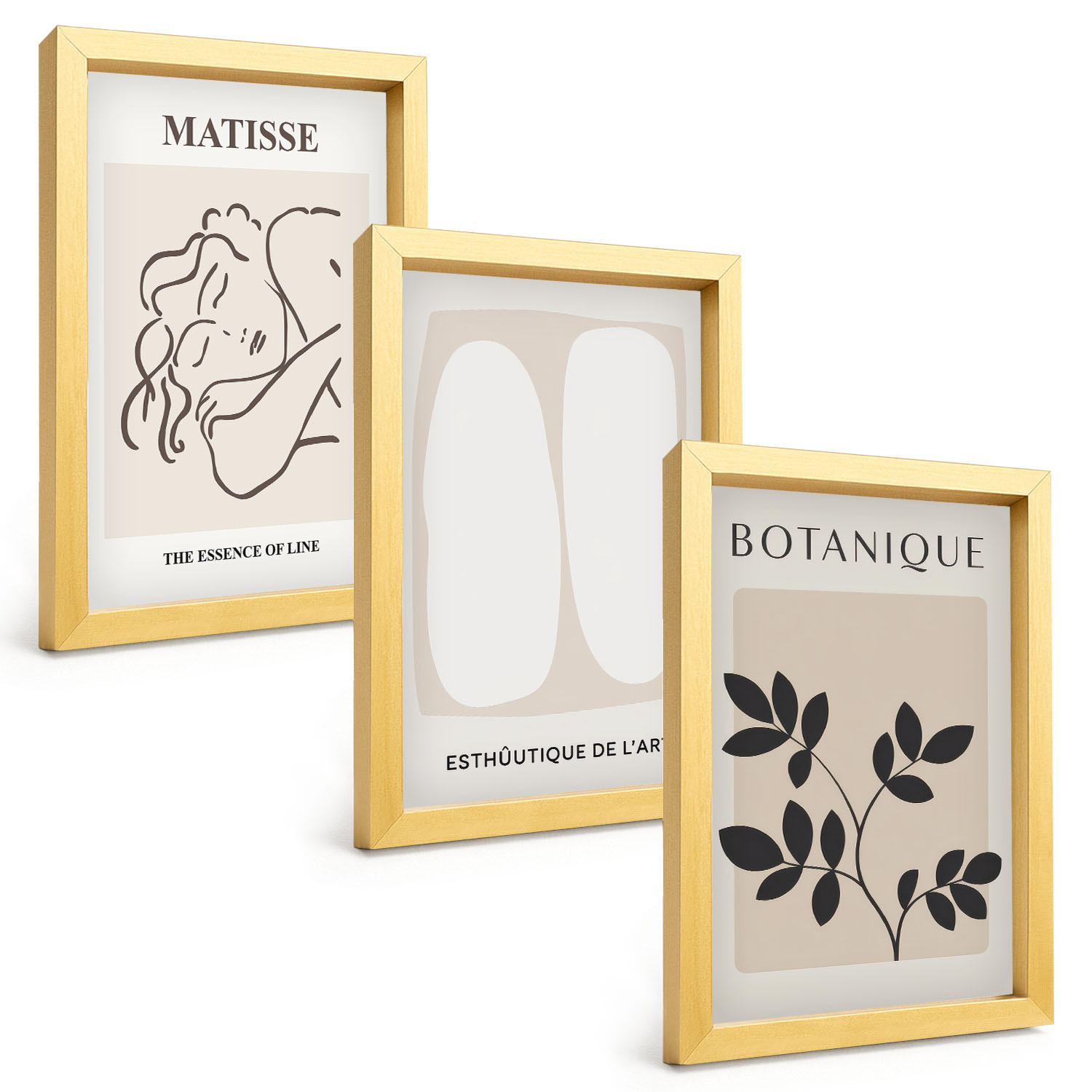 BILDER SET 3er Set - 20x30 cm Goldrahmen - Matisses stilvolle Pflanzenbilder - Goldfarben, Kunststoff (20/30cm) - TULUP