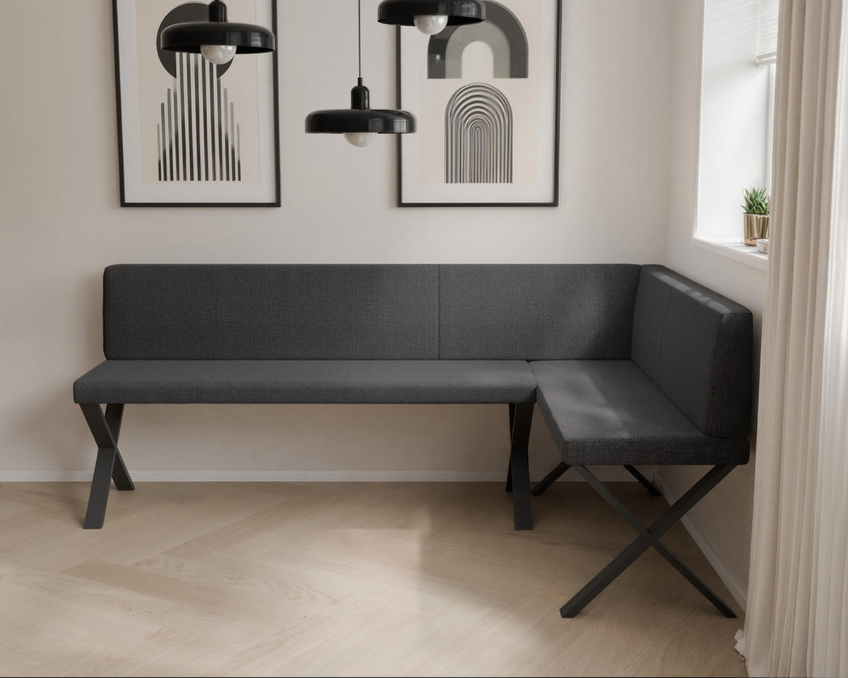 ECKBANK rechts VERO X Webstoff glatt, 196/142 cm Anthrazit - Anthrazit, Textil/Metall (142/196cm) - Idohome