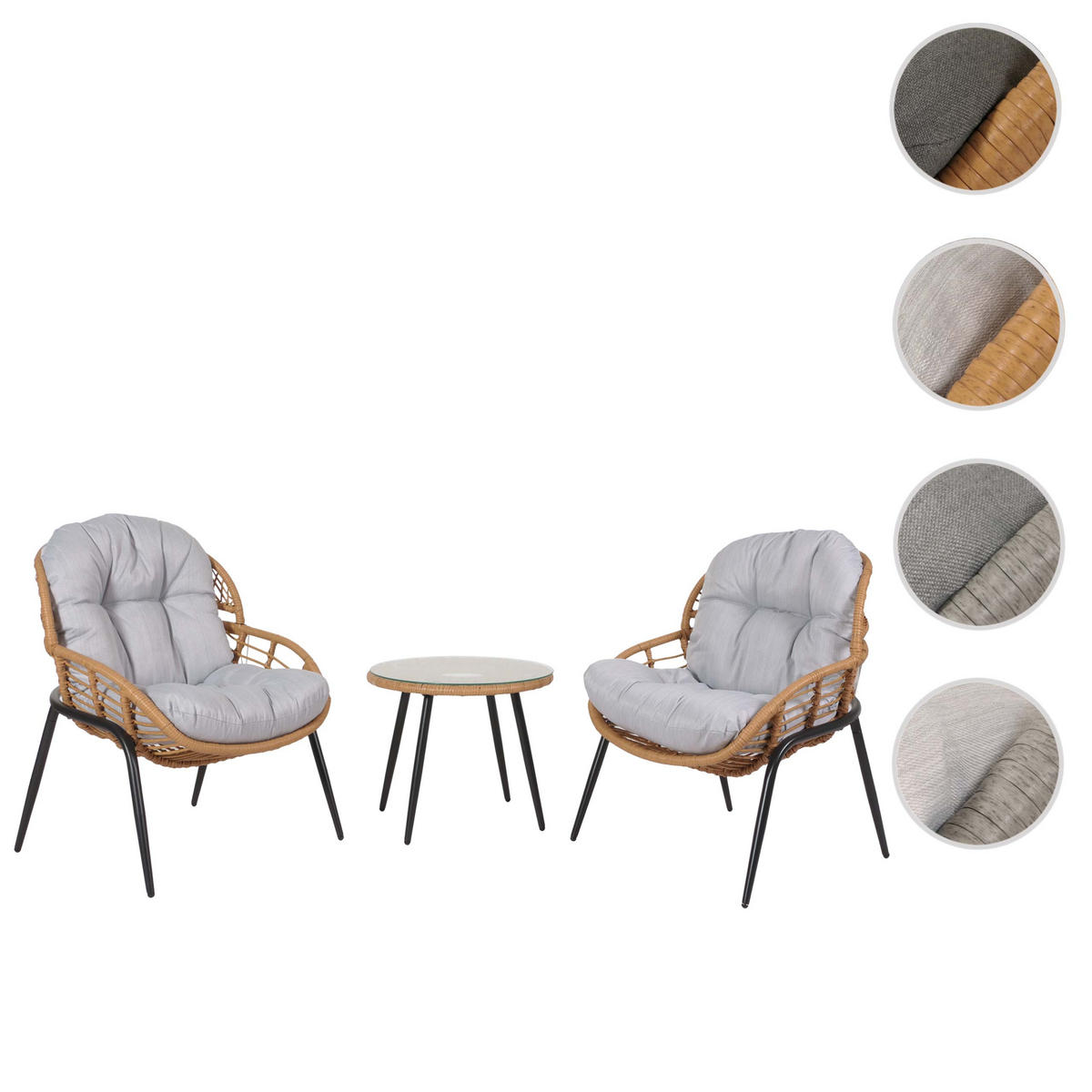 POLY-RATTAN GARNITUR Braun, Hellgrau - Hellgrau/Braun, Kunststoff - MCW