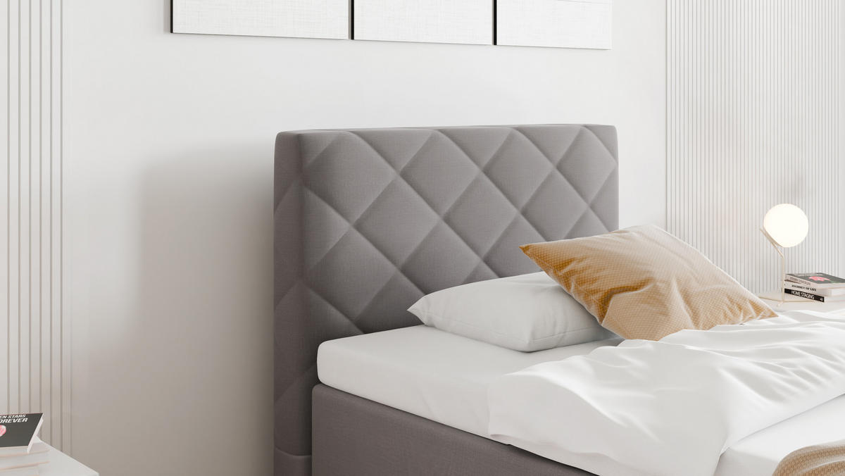 BOXBETT Diamaro 100x200 cm mit Bettkasten und Topper - Dunkelgrau - Grau, Holz (100/200cm) - Panda Möbel