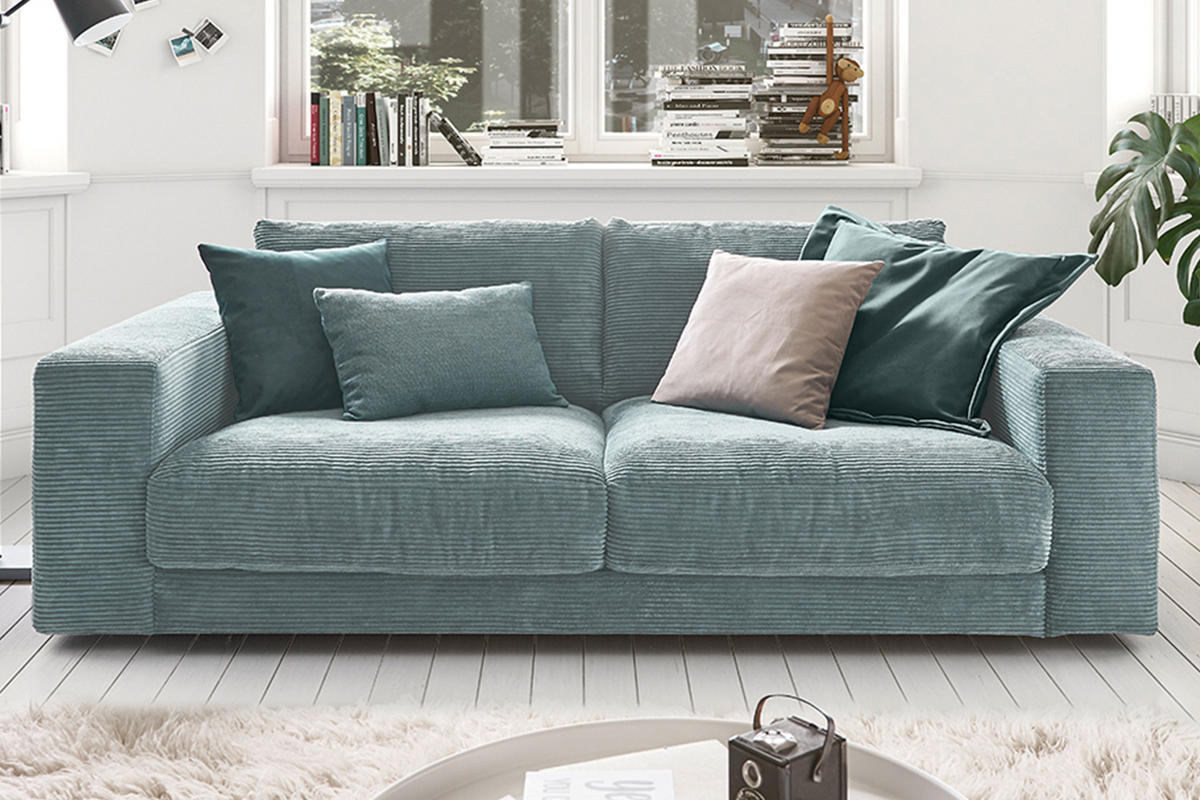 SOFA 2-SITZER MADELINE Hellblau Cord - Schwarz/Hellblau, Kunststoff/Textil (230/85/127cm) - KAWOLA