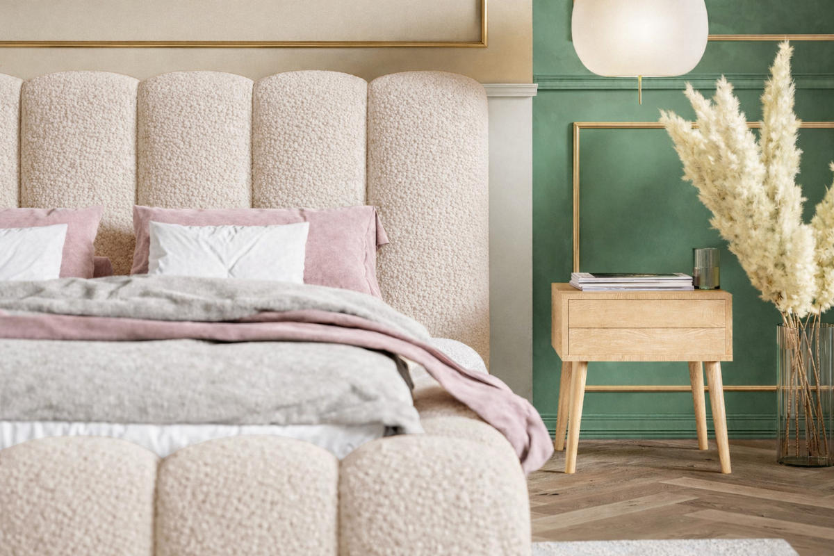 POLSTERBETT 180x200 Madeno mit Bettkasten, Boucle, Beige - Beige, Holz/Textil (180/200cm) - Emporius