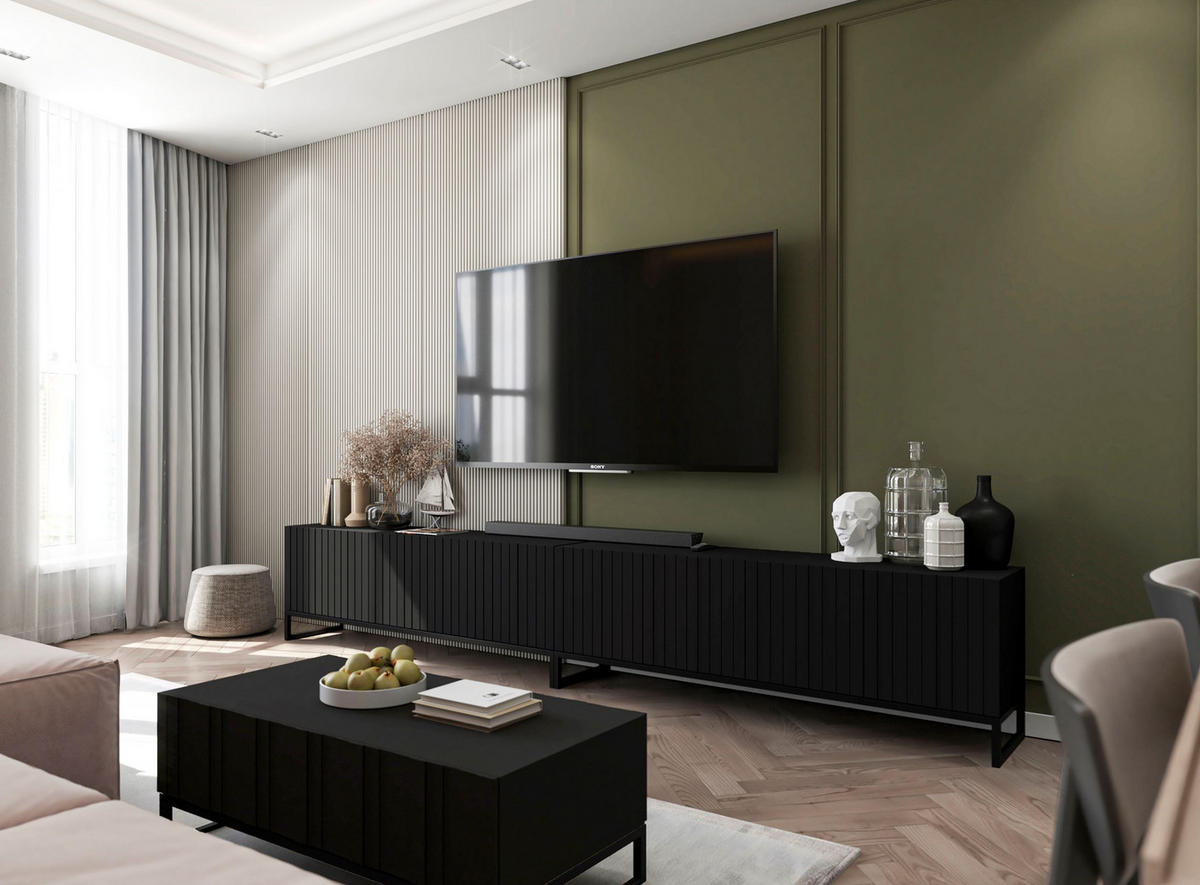 TV-SCHRANK Elpis Schwarz Matt mit Metallrahmen Glamour 150 cm - Schwarz, Holzwerkstoff/Metall (150/51.5/36.5cm) - Meble Lindner
