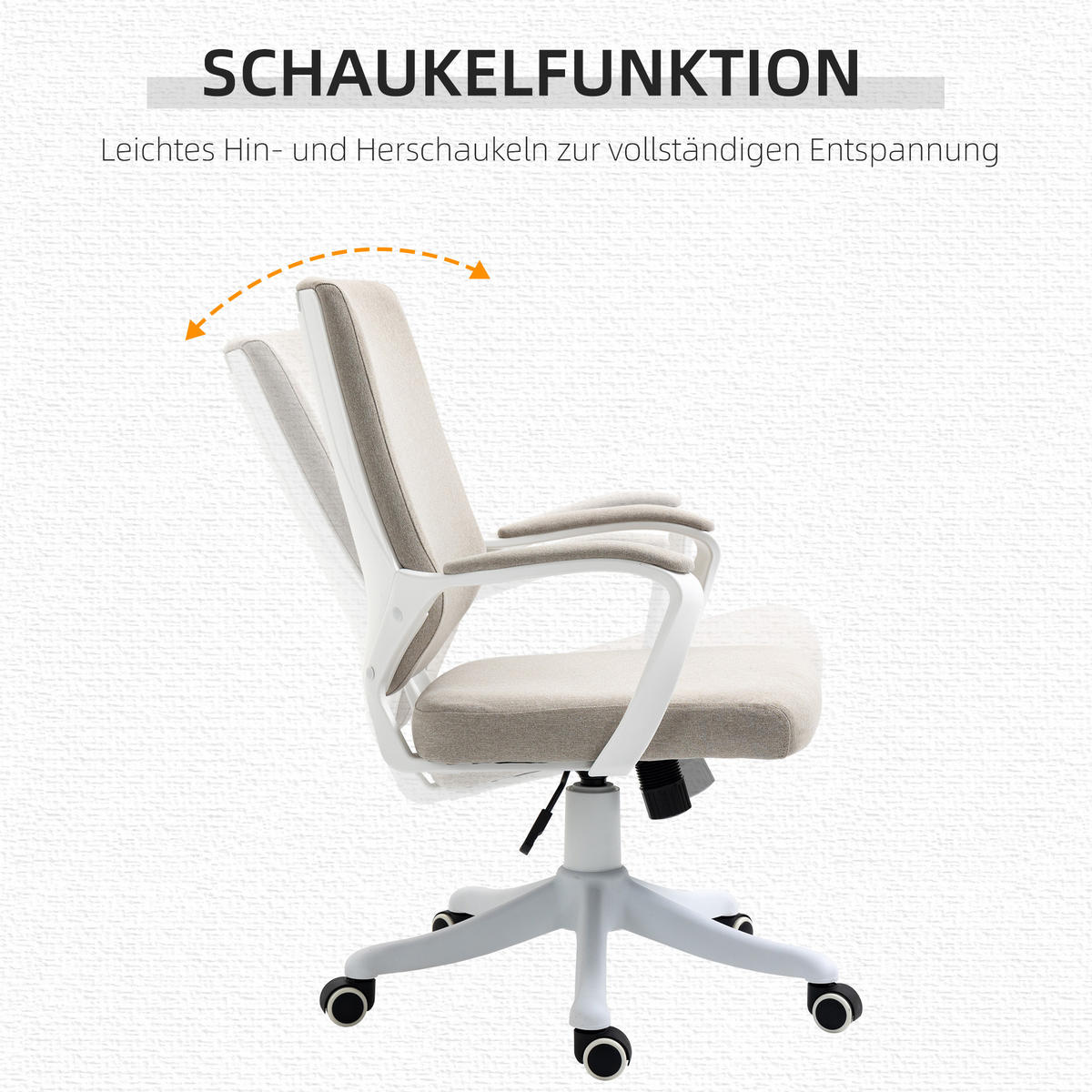 BÜROSTUHL Drehstuhl höhenverstellbarer dick gepolstert Polyester Beige+Weiß - Sandfarben, Kunststoff (69/100/62cm) - Vinsetto