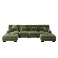 WOHNLANDSCHAFT Chenille Grün mit Ottomanen - Grün, Textil (406/81/145cm) - WISHDOR
