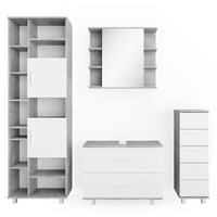 BADMÖBEL-SET Ilias Beton/Weiß 4 Teile, mit Hochschrank - Weiß/Grau, Holzwerkstoff (80.2/60.8/33cm) - Vicco