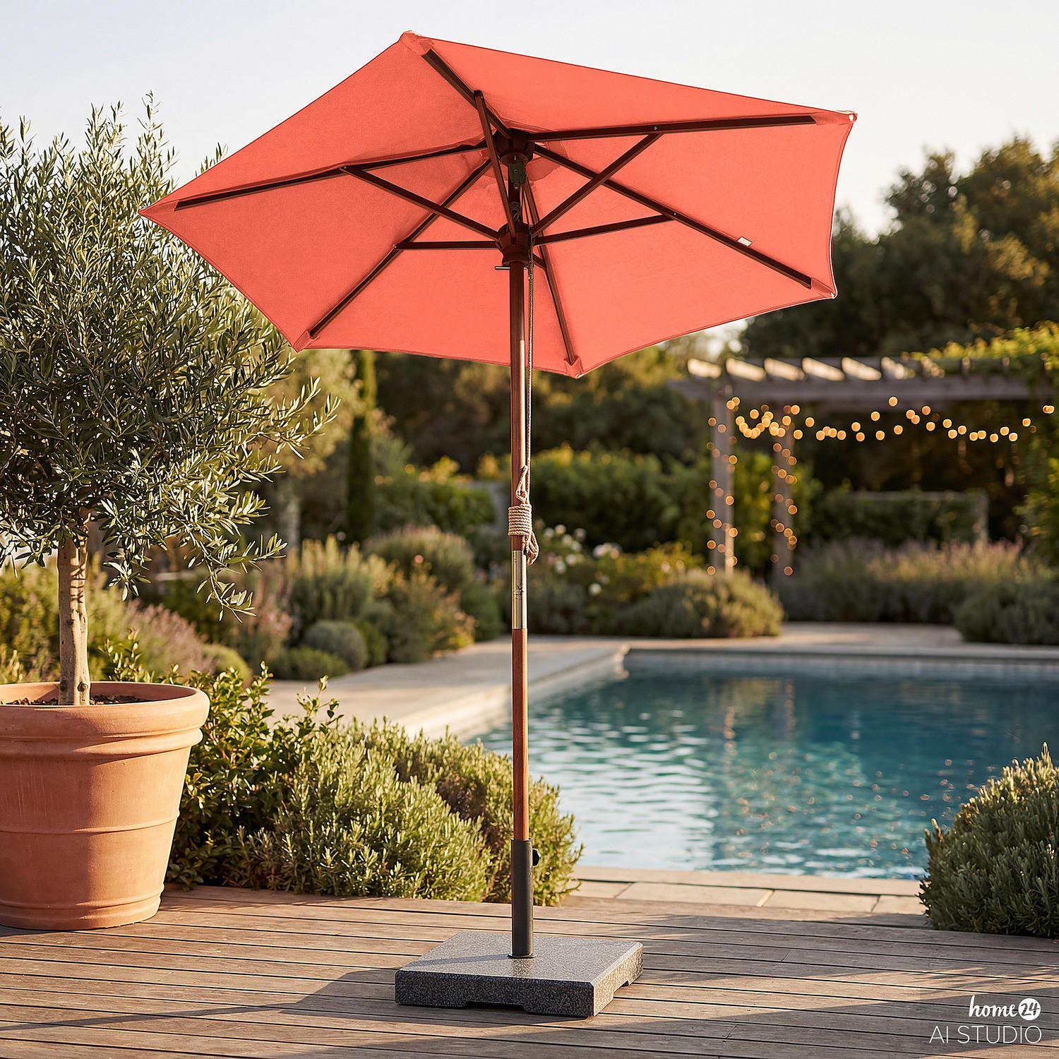 SONNENSCHIRM - Grau - Terracotta, Holz/Textil (200/200cm) - home24