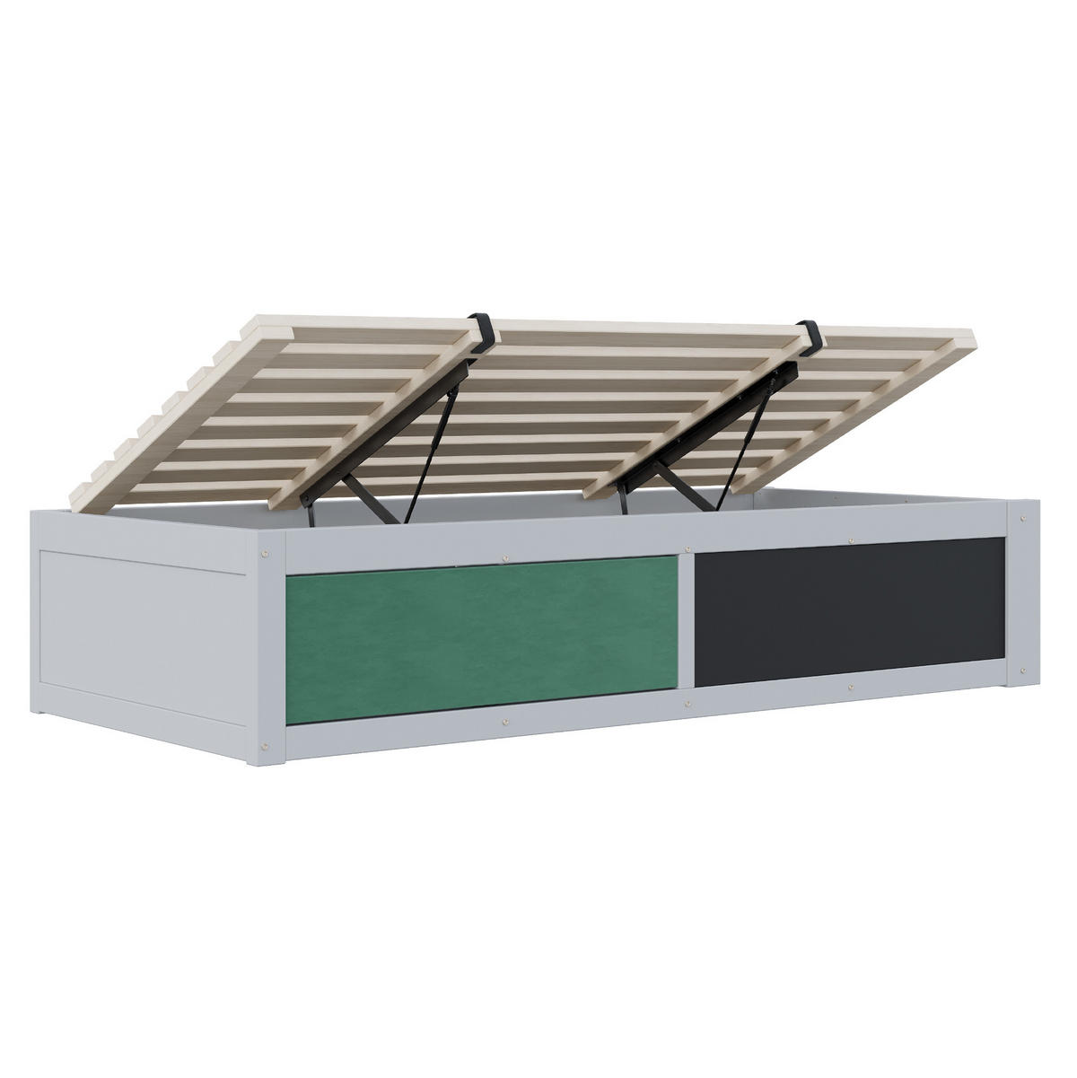 KINDERBETT 90/200 cm aus Holz mit hydraulischem Stauraum und Kreide-/Filztafel Grau - Grau, Holzwerkstoff (90/200cm) - Modenvie