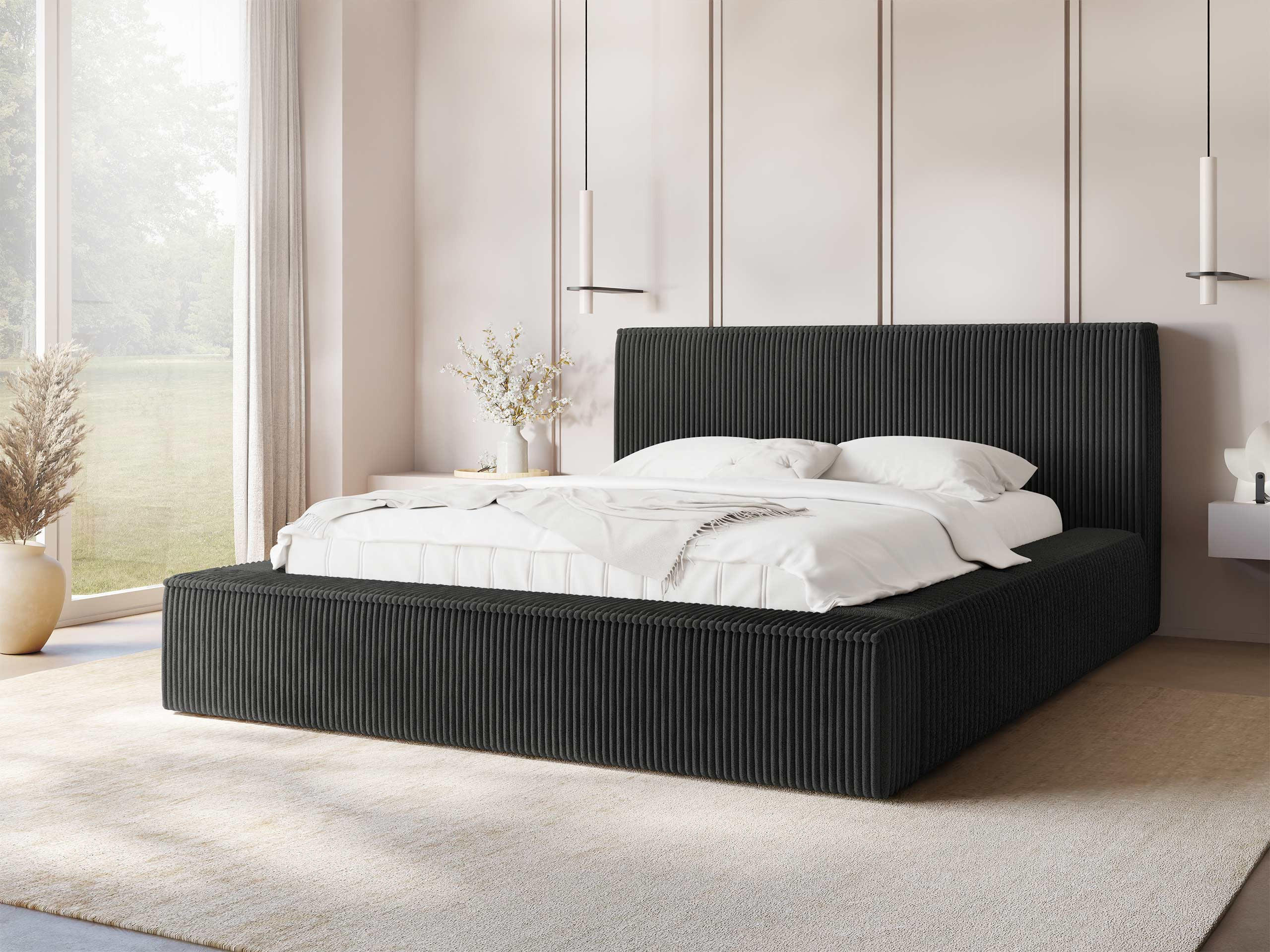 POLSTERBETT Glexi - Dunkelgrau, Holz/Textil (180/200cm) - MIRJAN24