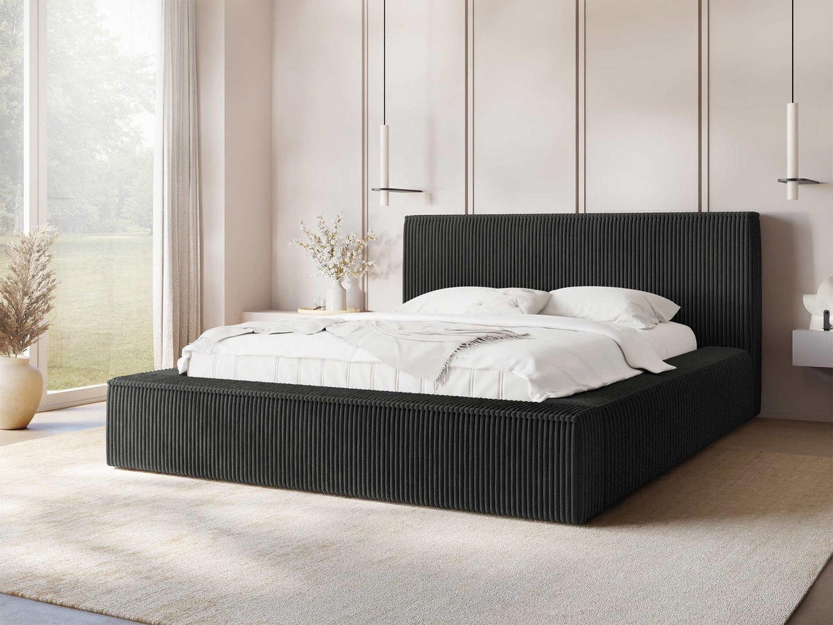 POLSTERBETT Glexi - Dunkelgrau, Holz/Textil (140/200cm) - MIRJAN24