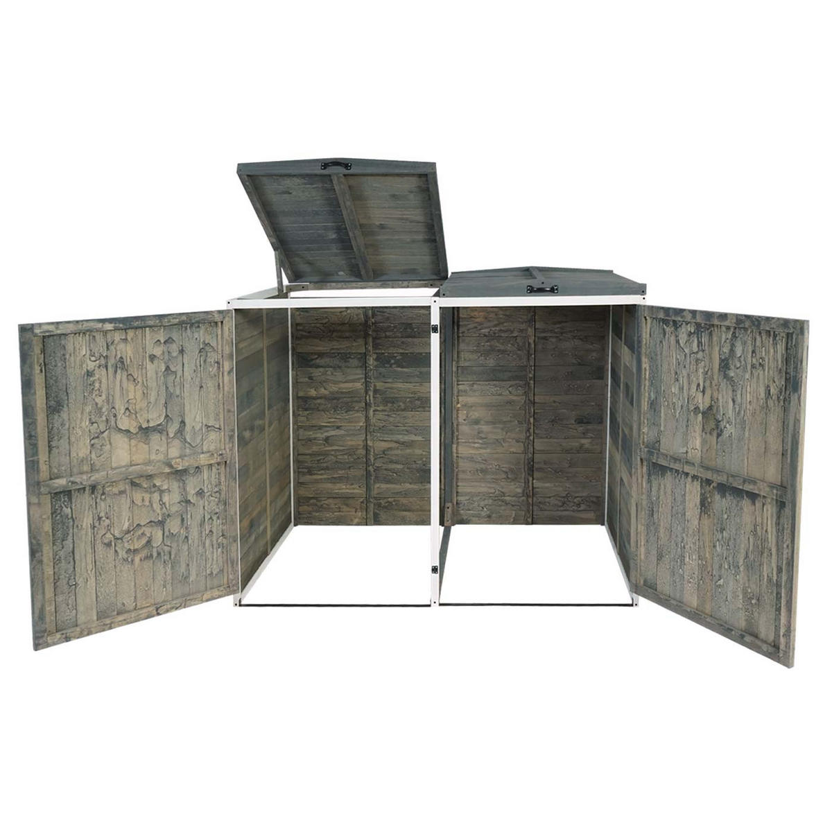 MÜLLTONNENBOX XL 2er-/4er HxBxT 126x158x98cm Grau-Weiß Holz - Hellgrau, Holz (158/126/98cm) - PROREGAL