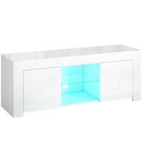 TV-SCHRANK mit LED-Beleuchtung, 2 Schranktüren, Glasregal, Kabellöcher Weiß - Weiß, Glas/Holzwerkstoff (34/45/120cm) - HOMCOM