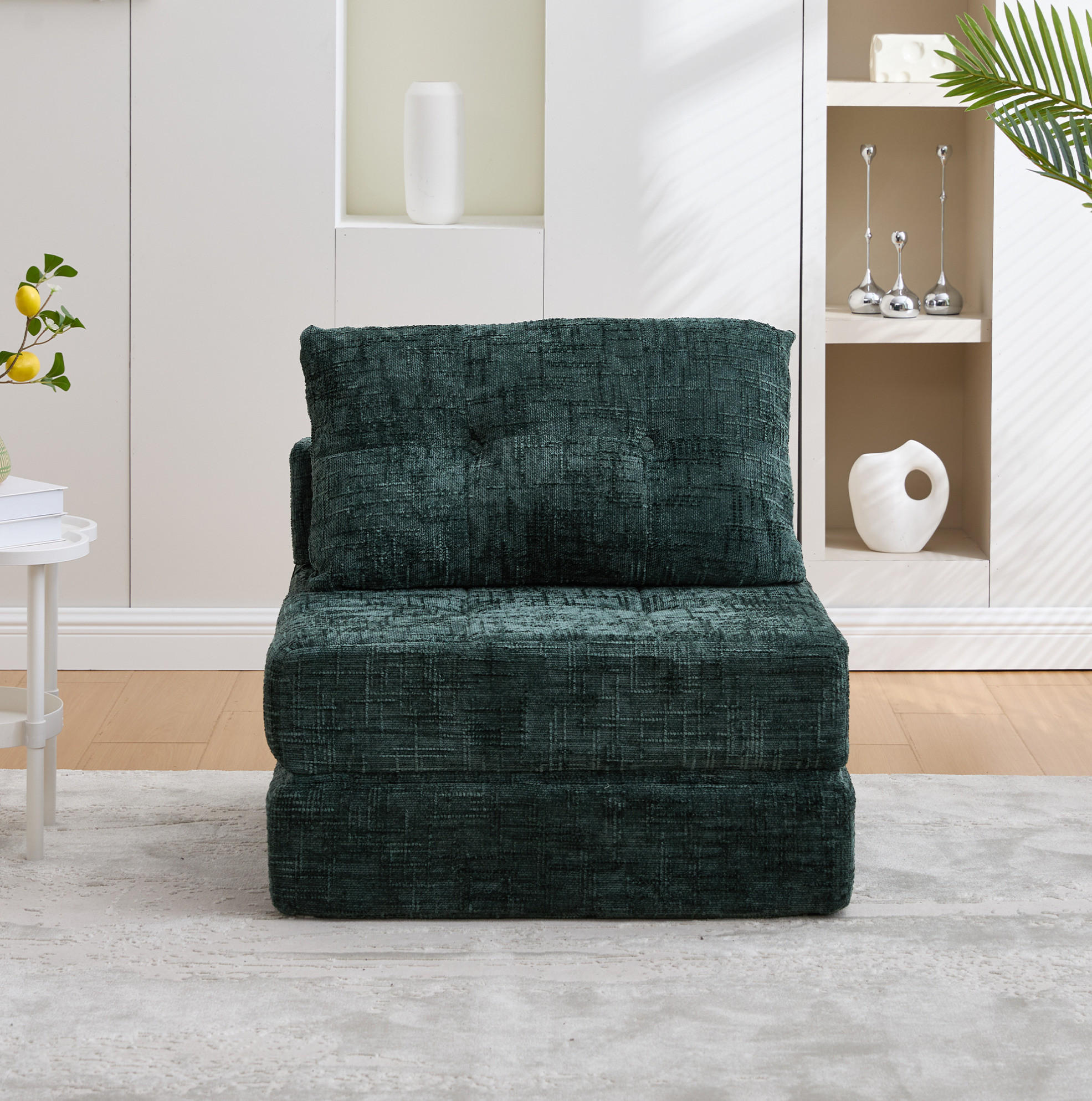 SCHLAFSOFA aus Chenille 79x79x57 cm Smaragdgrün klappbar mit Kissen, Rückenlehne und Schaumstoffpolsterung - Dunkelgrün, Textil (79/57/79cm) - Modfu