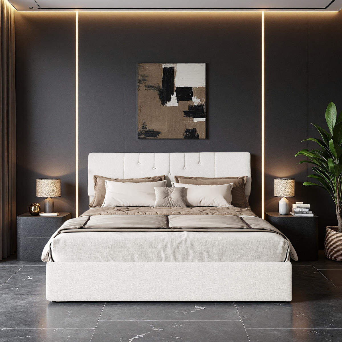 POLSTERBETT 140x200 cm USB Steckdose Hydraulik Stauraum Samt weiß - Beige, Holz (140/200cm) - LEBENLANG