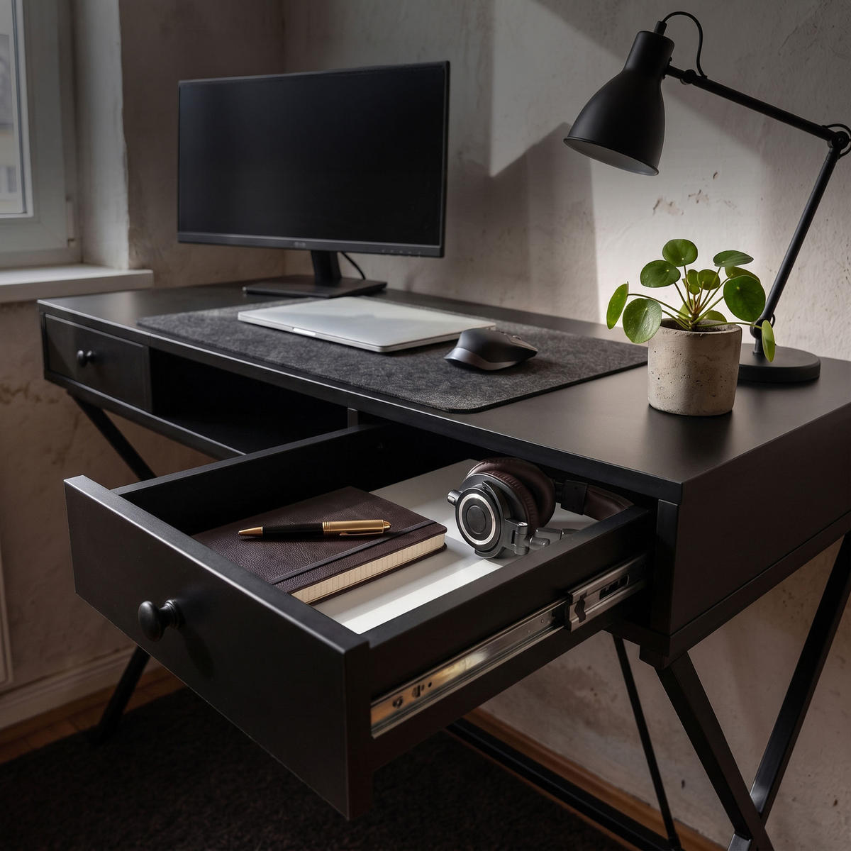 SCHREIBTISCH CROSSLINE 120 cm Schwarz - Schwarz, Holzwerkstoff (50/120/80.5cm) - Akord