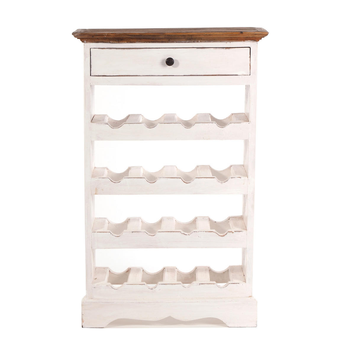 FLASCHENREGAL CORTEZ 85 Recyclingholz massiv, für 16 Flaschen, mit Schublade 06 weiß-landhaus - Weiß, Holz (55/85/23cm) - DESIGN DELIGHTS