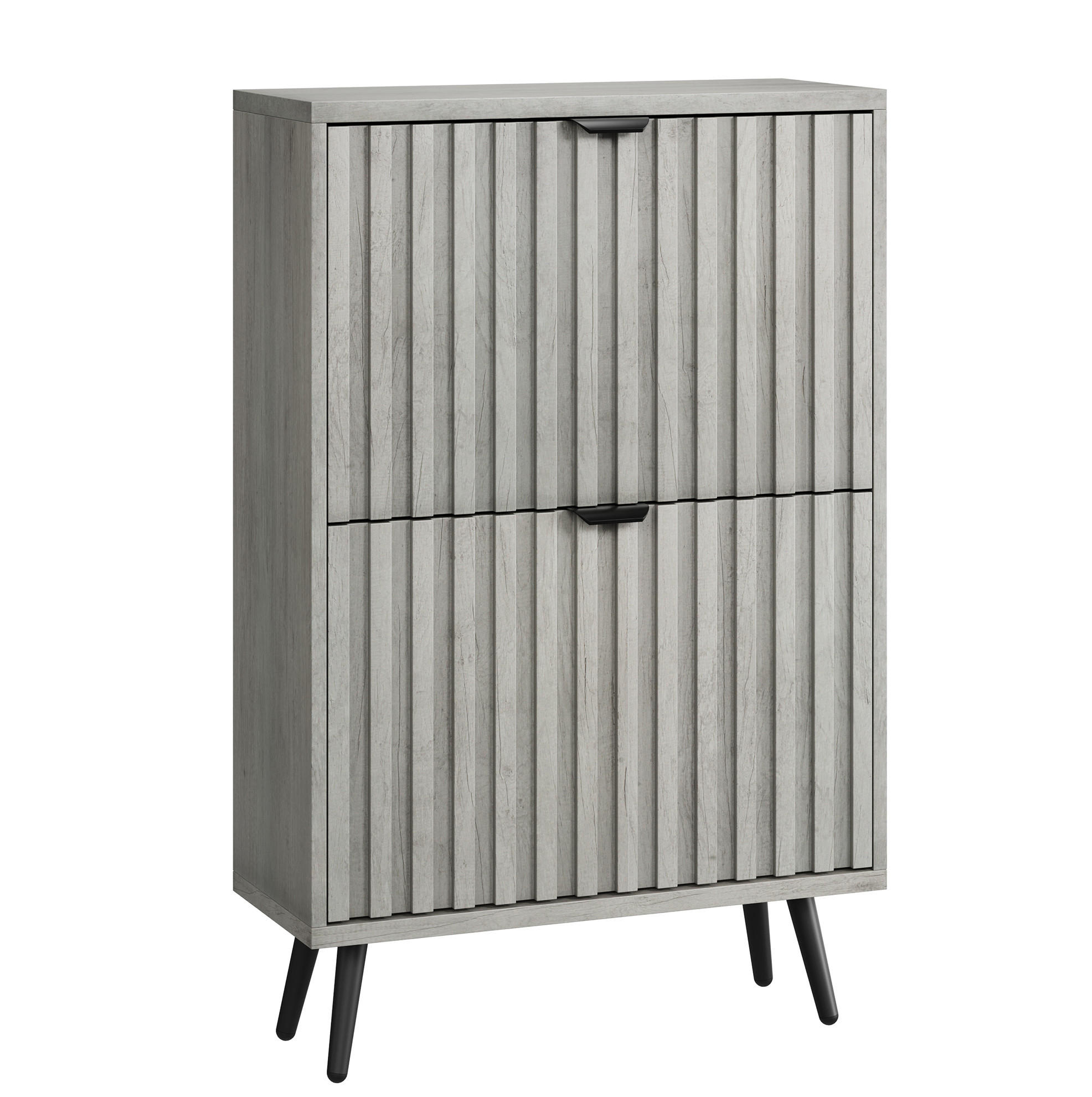 Modfu BOTNÍK z MDF a dřevotřísky 60x24x94 cm šedý se 2 výklopnými zásuvkami, drážkovaným čelem a ochranou proti převrácení