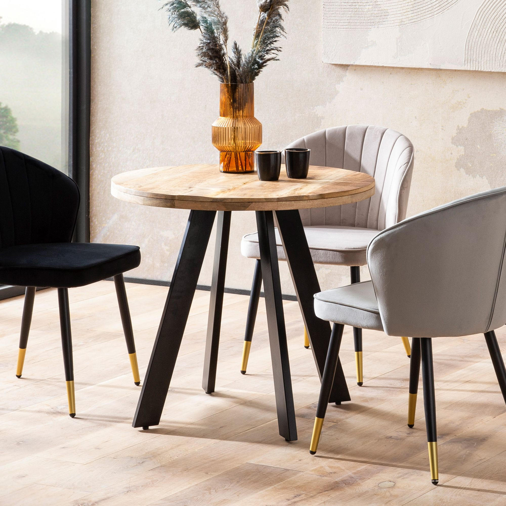 ESSZIMMERTISCH – Rund Mango Massivholz 80x80x75 cm Metallbeine Modern - Schwarz/Braun, Holz/Metall (80/80/75cm) - KADIMA DESIGN