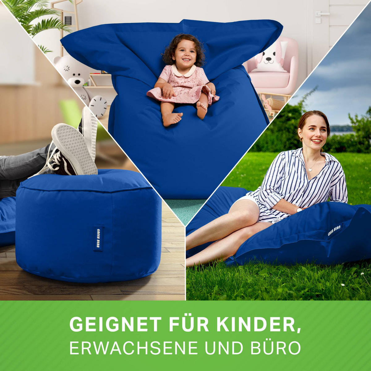 XXL-SITZSACK + Pouf 2er Set - 140x180cm - Blau, Textil (140/25/180cm) - Green Bean